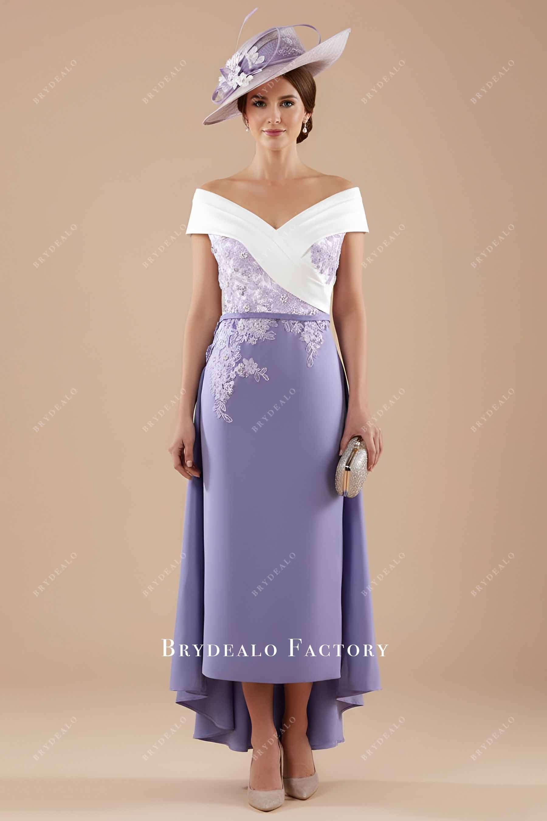 white lavender overskirt mother of bride dress