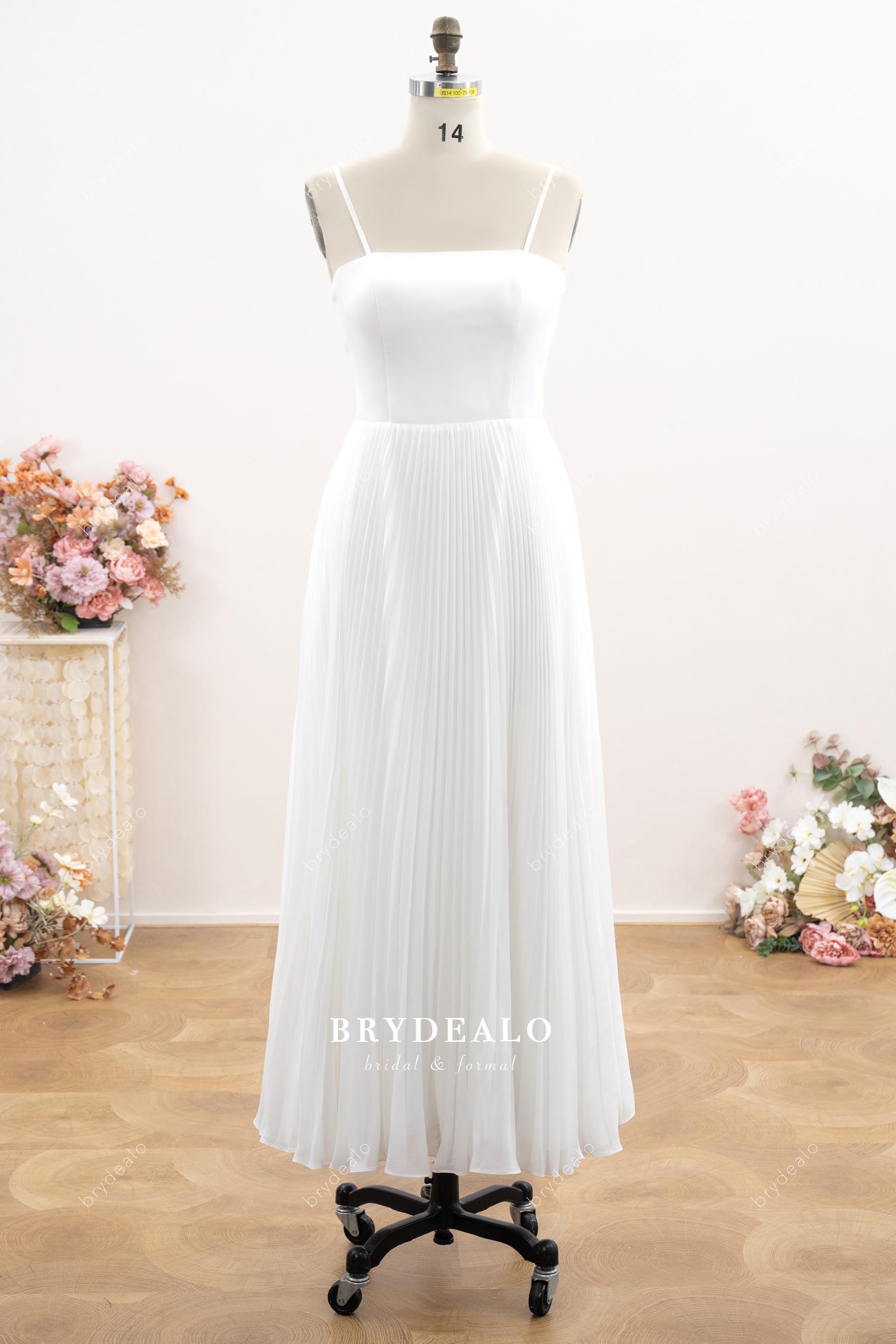 white pleated chiffon formal dress