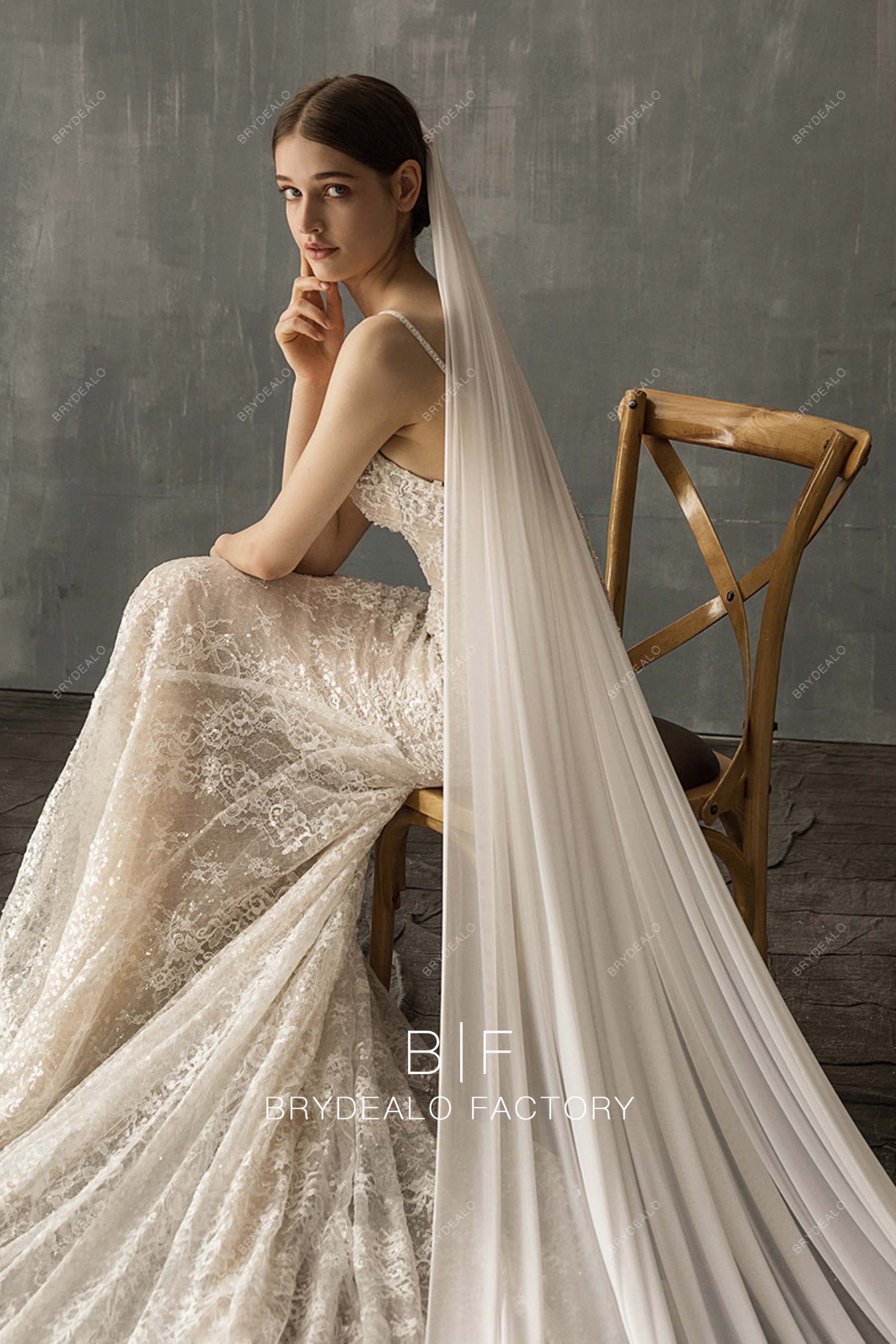 Stretchy Power Mesh Raw Cut Wedding Veil