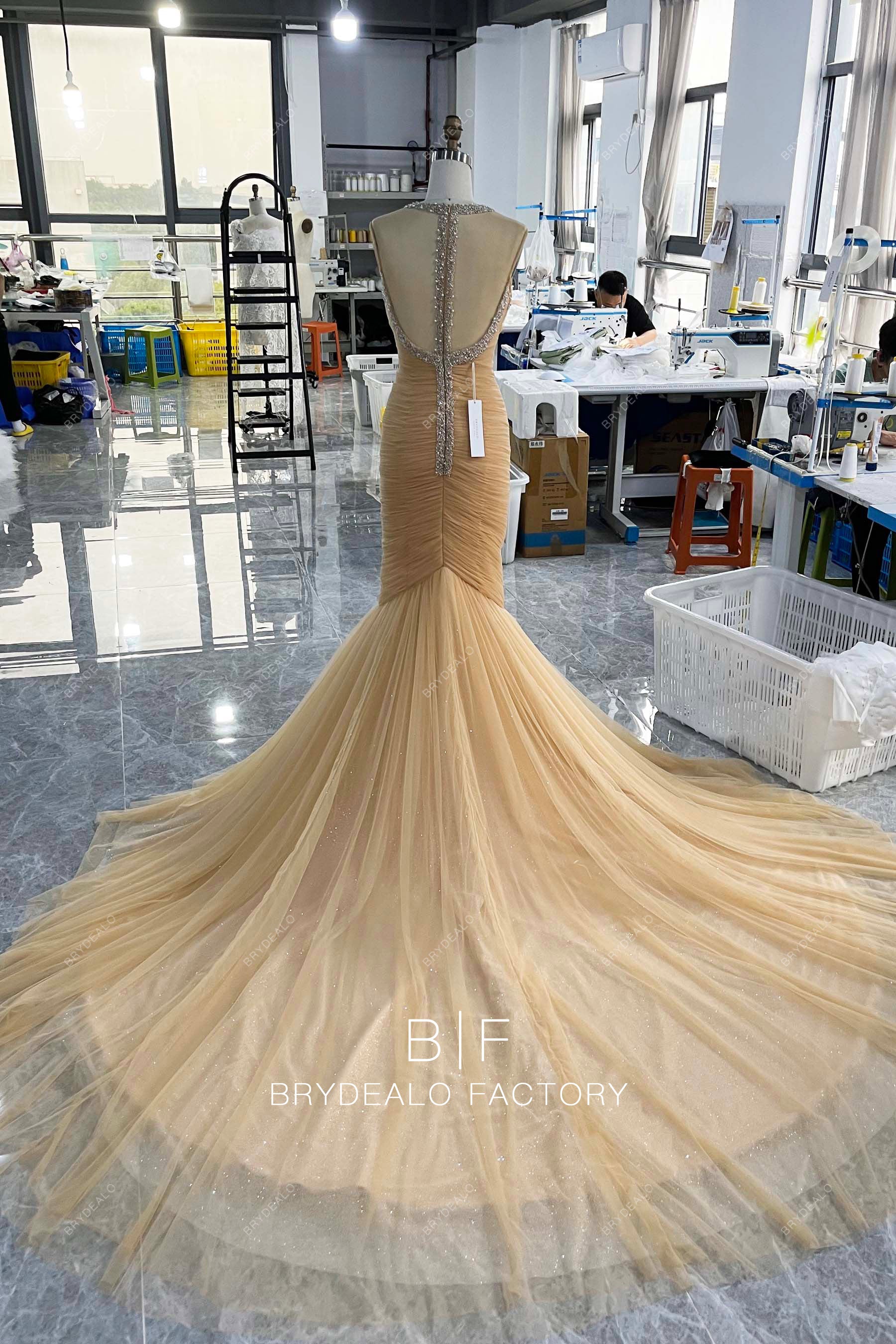 wholesale gold long mermaid bridal gown