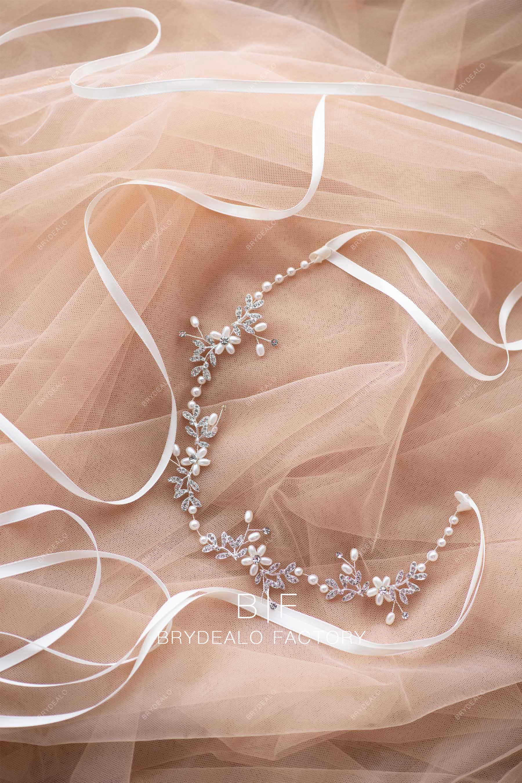 wholesale high-end sparkly pearl bridal halo