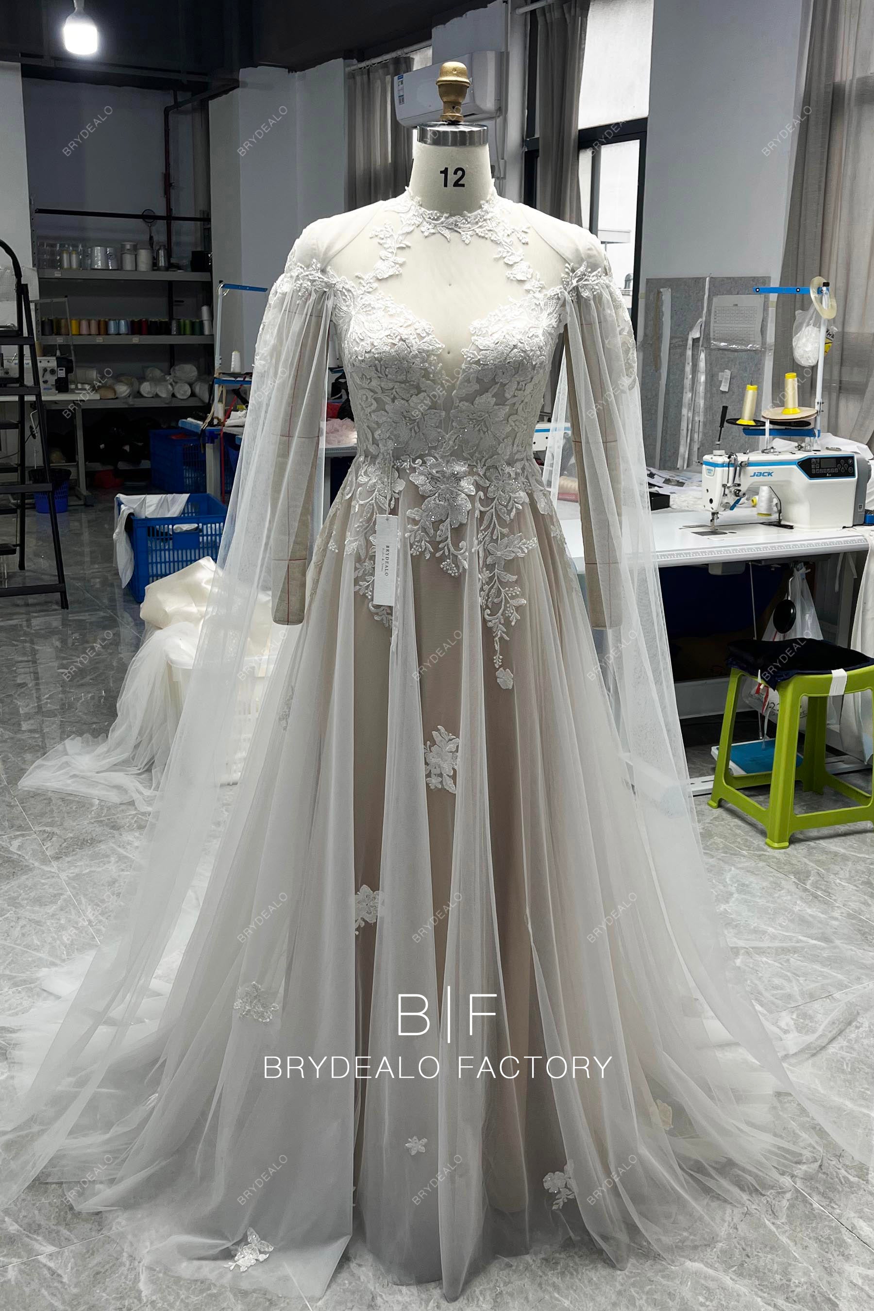 wholesale long sleeve lace wedding dress