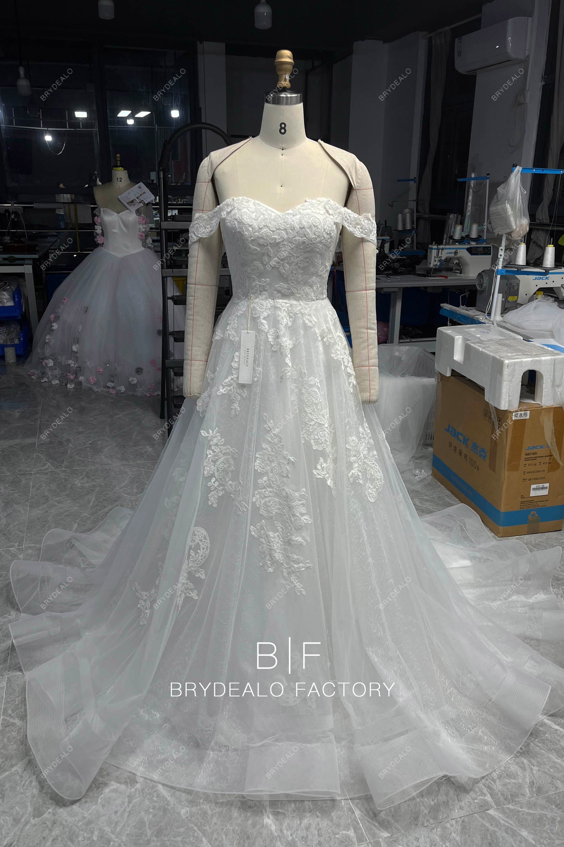 wholesale off shoulder flower lace wedding dress