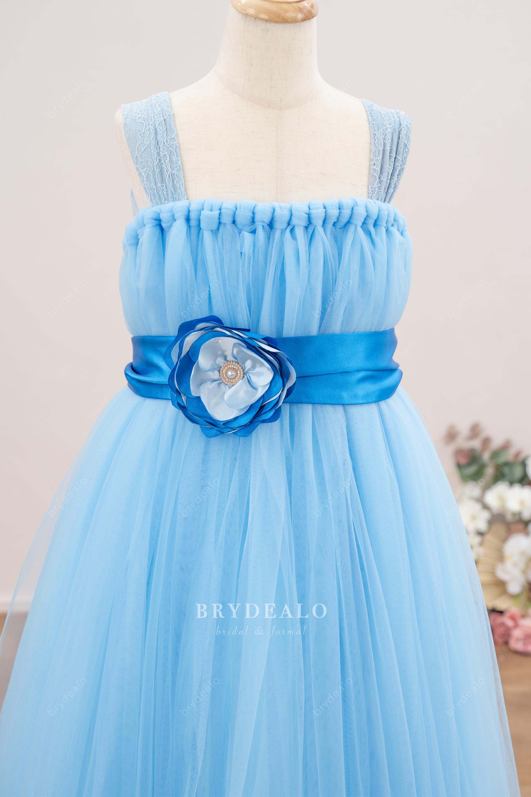 wide lace straps flower girl dress