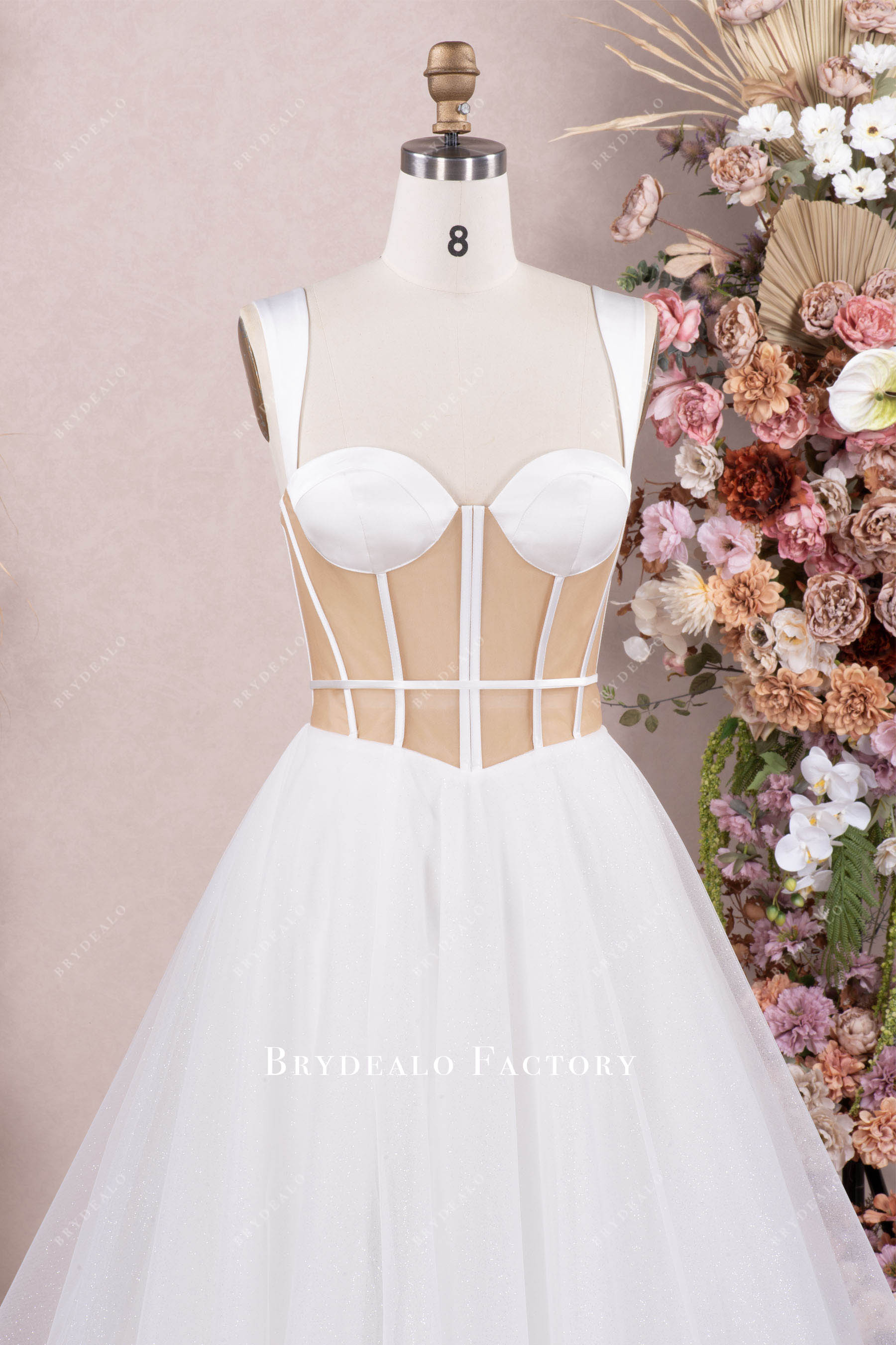 wide straps basque waist wedding dress