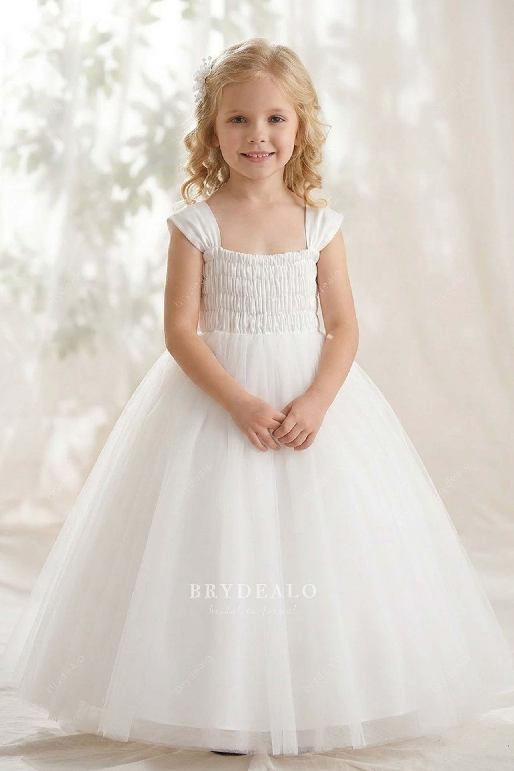 wide straps flower girl dress