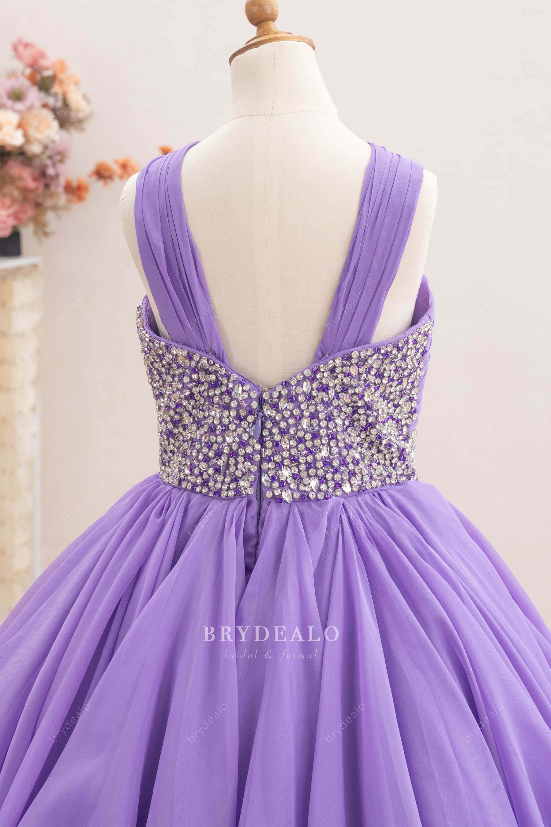 wide straps rhinestone kids pageant gown
