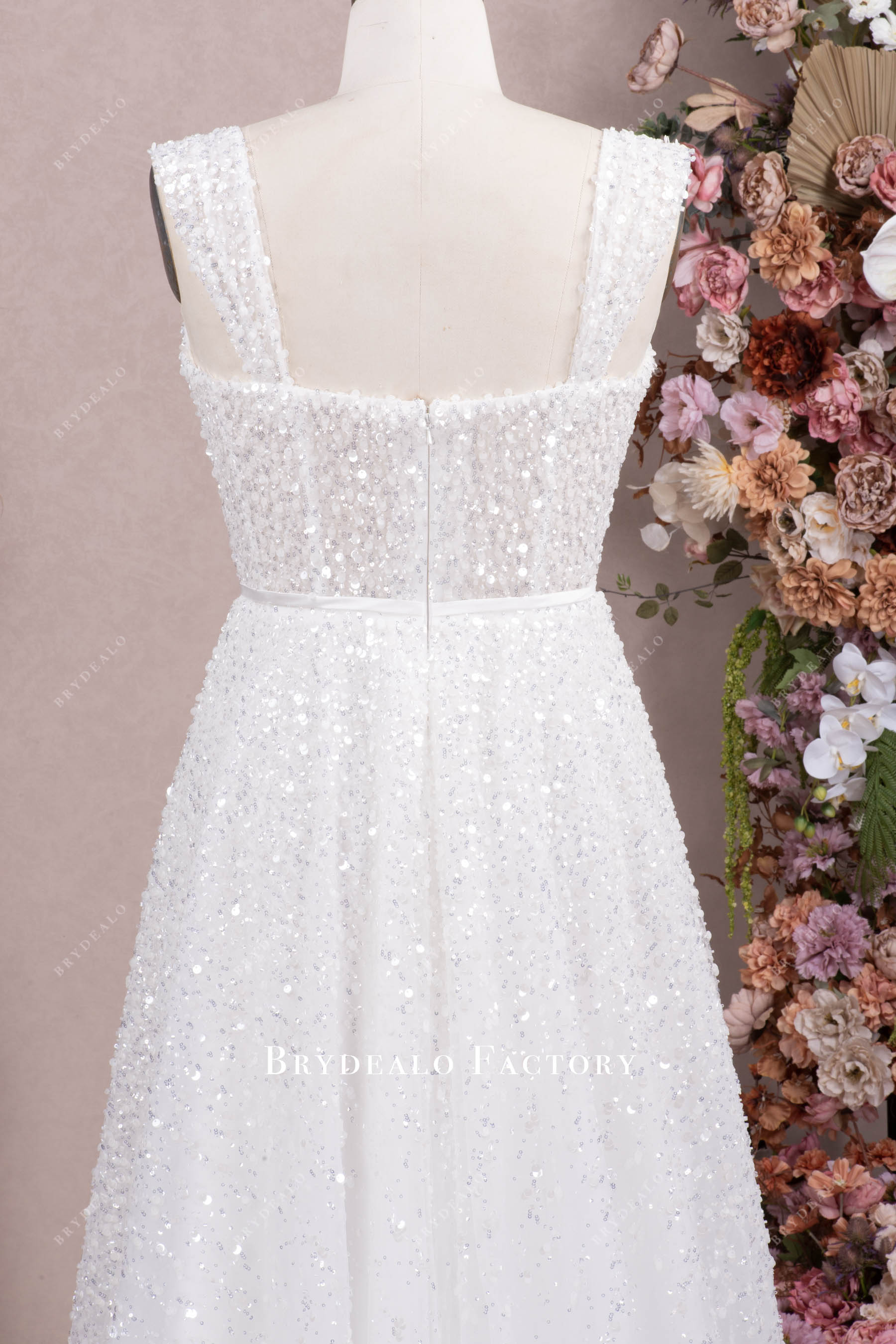 wide straps sparkly wedding dress