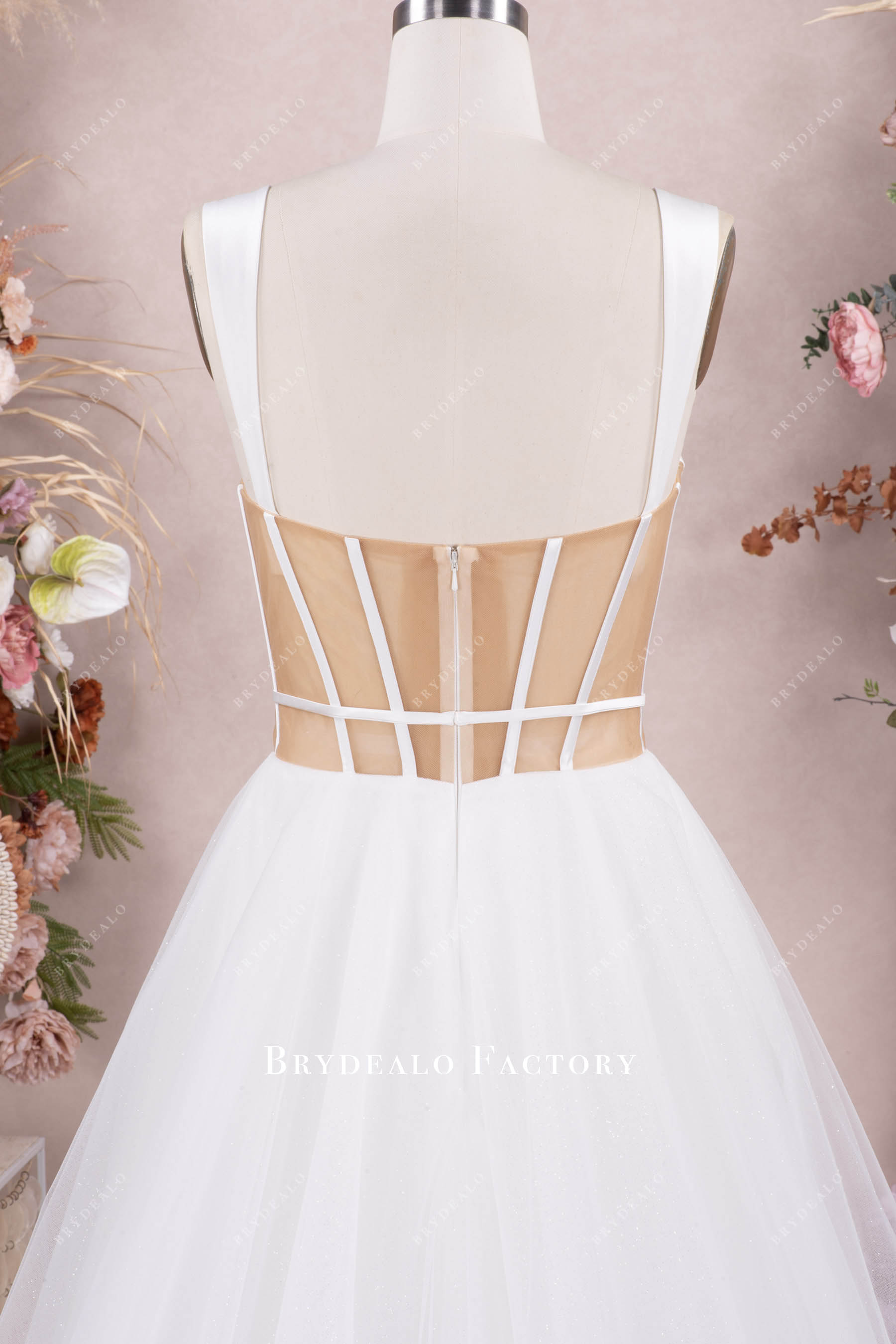 wide straps visible boing wedding dress