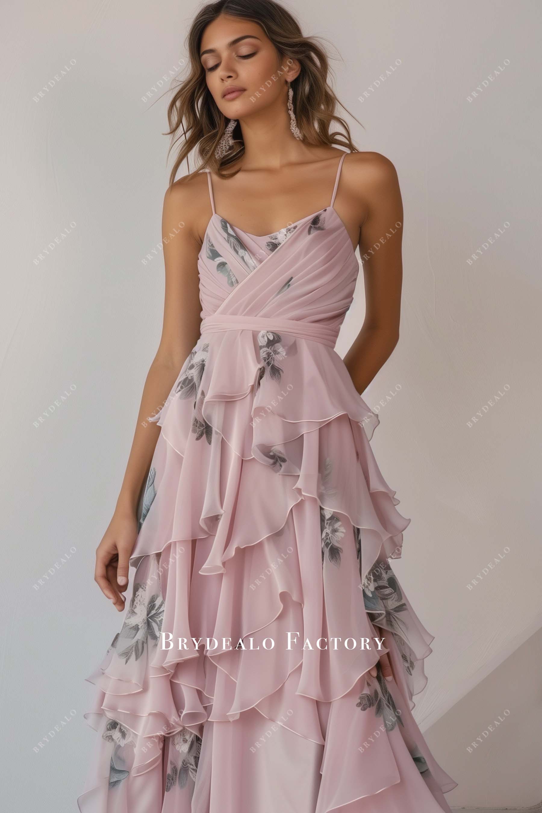 Sleeveless Pleated Print Chiffon Bridesmaid Dress