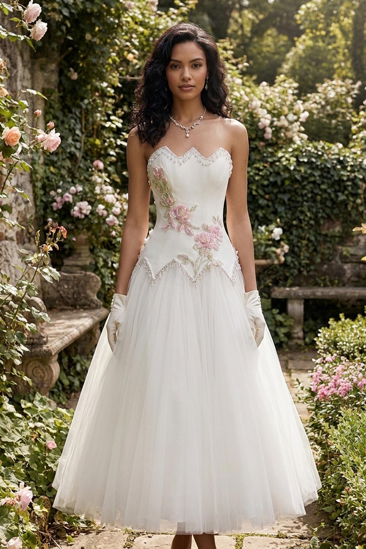 zigzag tassel neck wedding dress