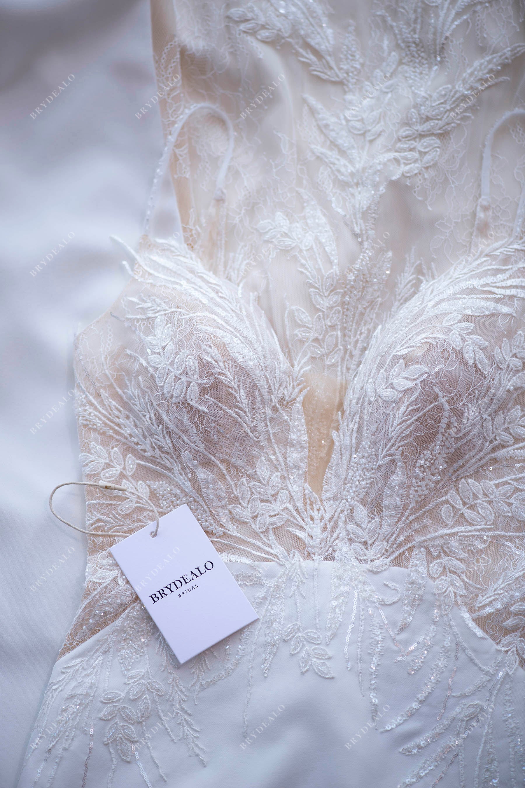 Sample Sale | Designer Beaded Lace Plunge Mermaid Wedding Dress