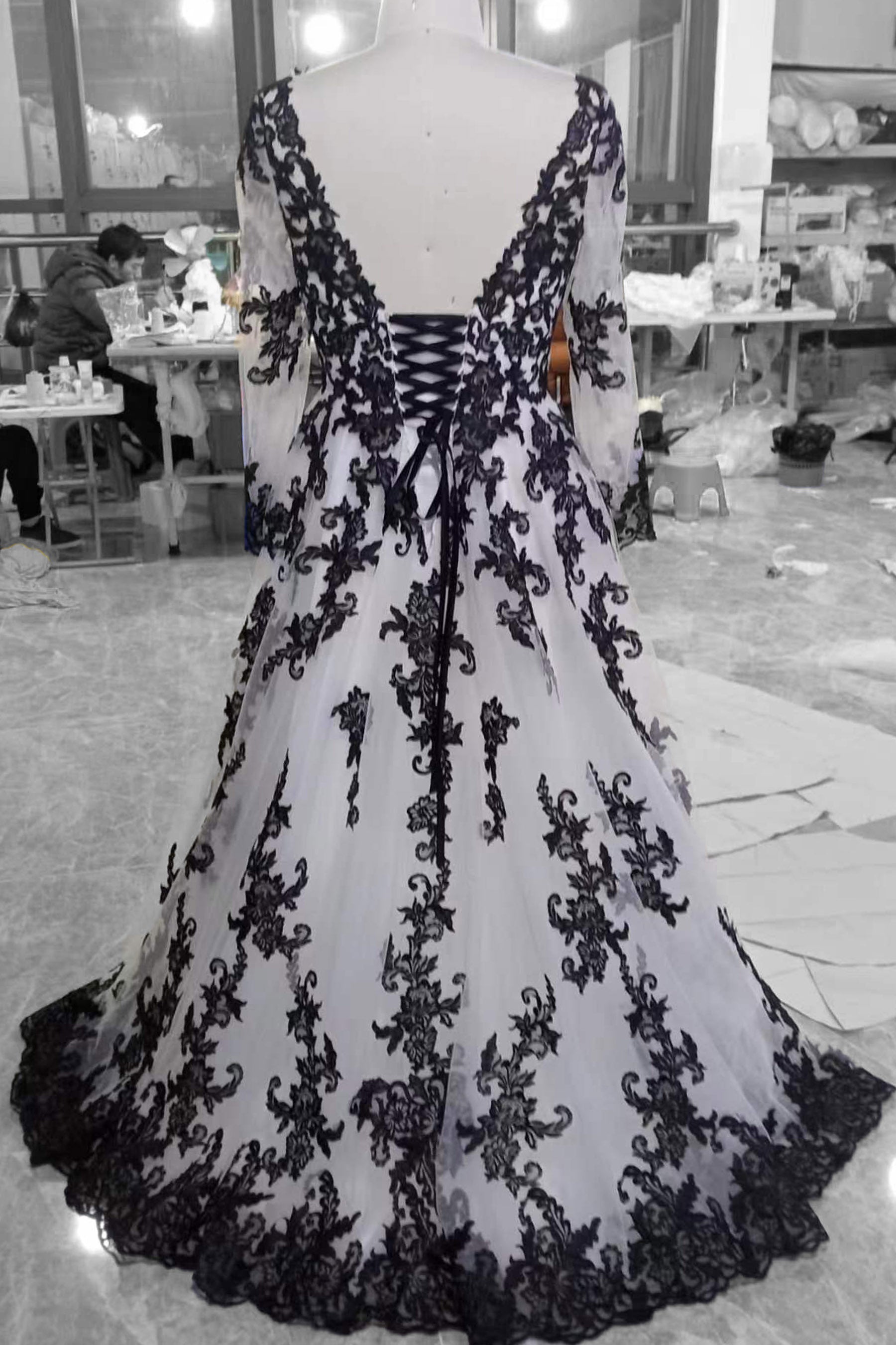 Custom Black Lace Light Ivory Private Label Wedding Ball Gown