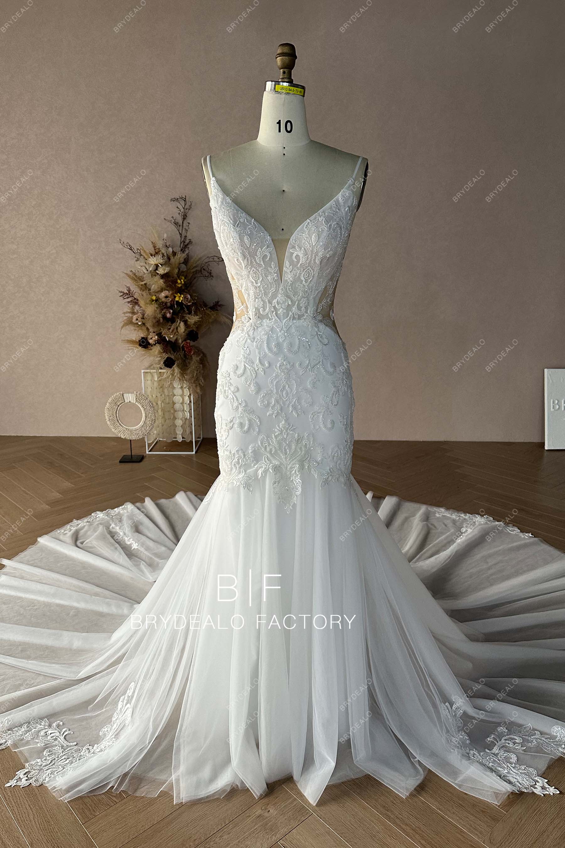 Custom Spagetti Straps Trumpet Bridal Dress BR20221694