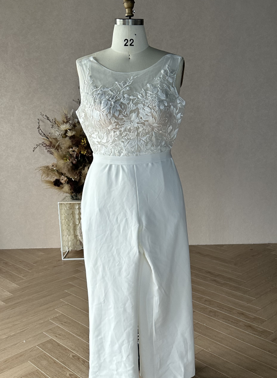 Custom Lace Crepe Bridal Jumpsuit BR20221309