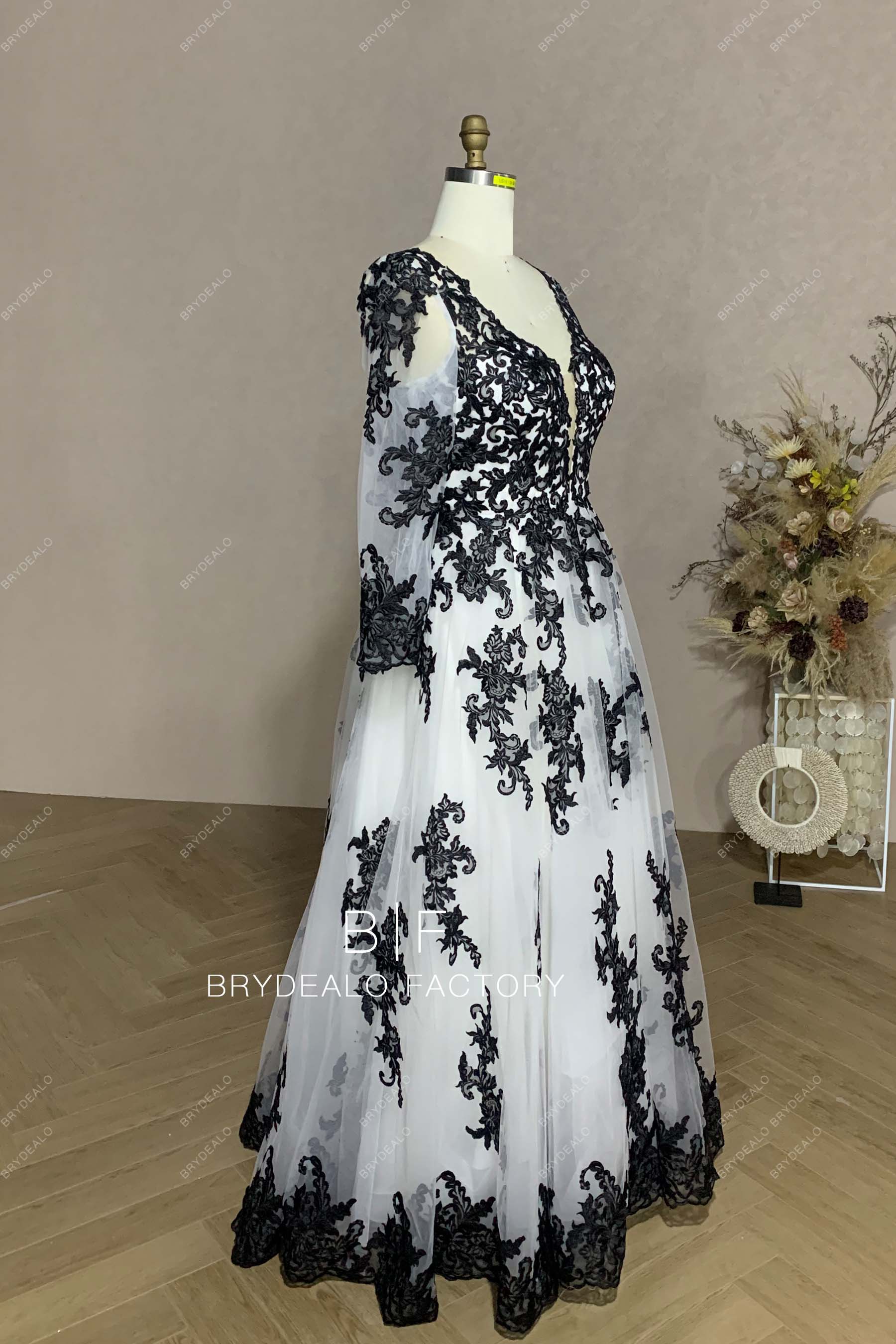 Custom Black Lace Light Ivory Private Label Wedding Ball Gown