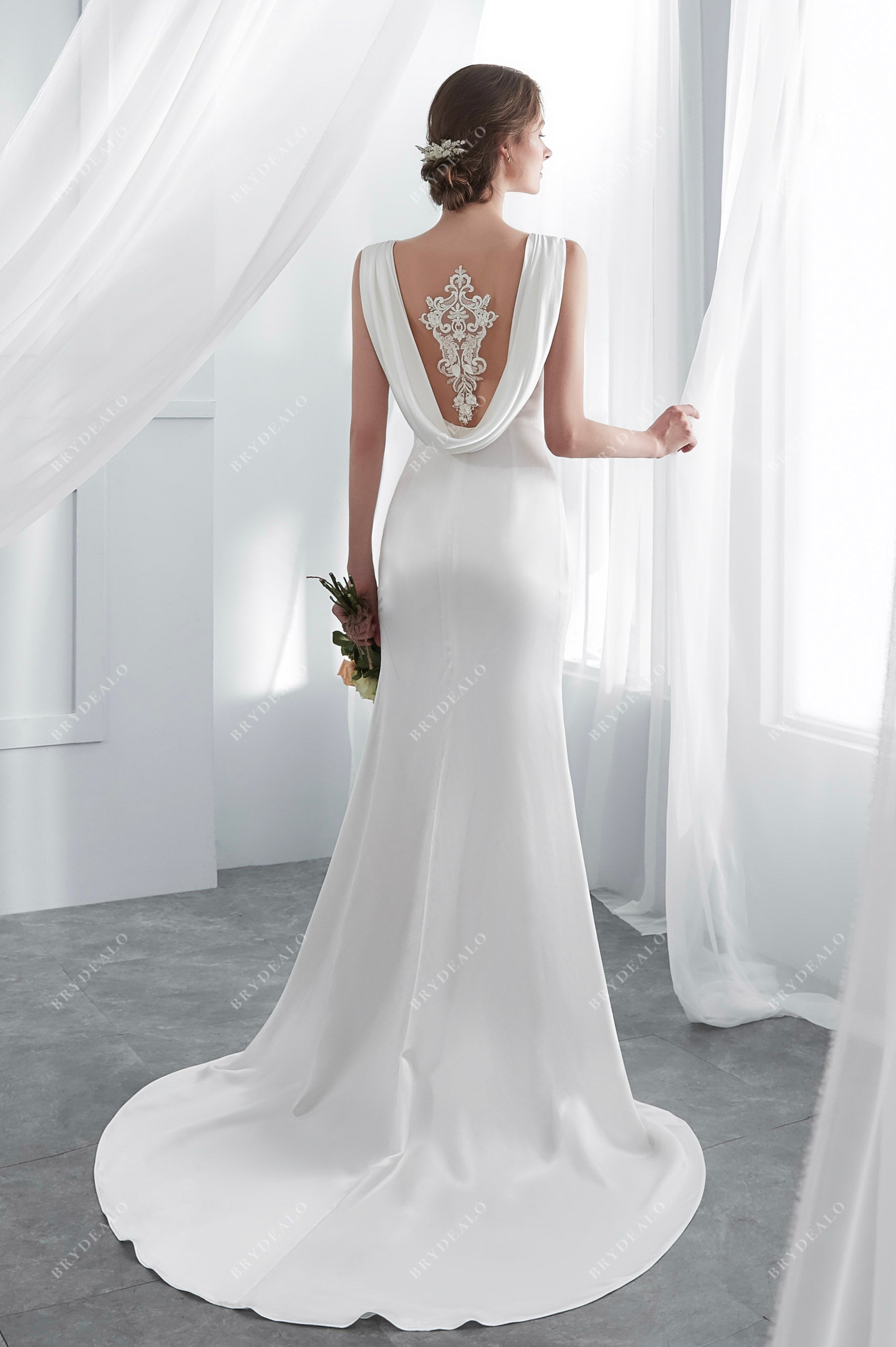 Silky Satin Cowl Back Mermaid Wedding Dress