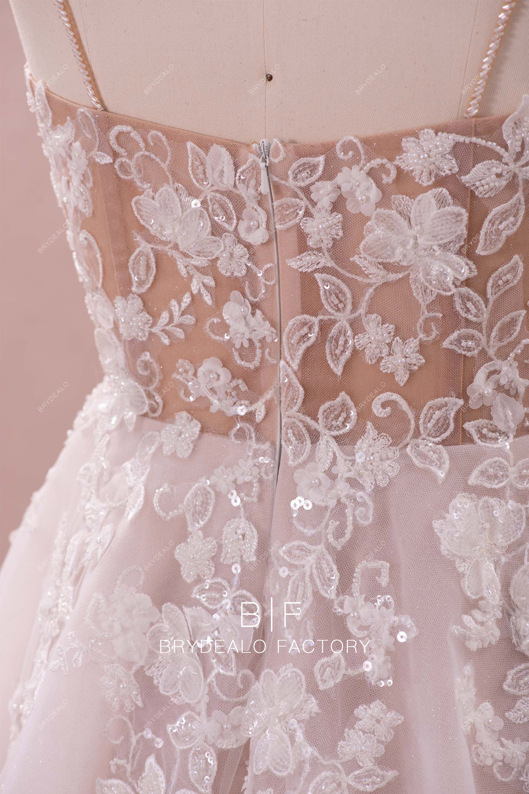 3D beaded flower lace wedding gown