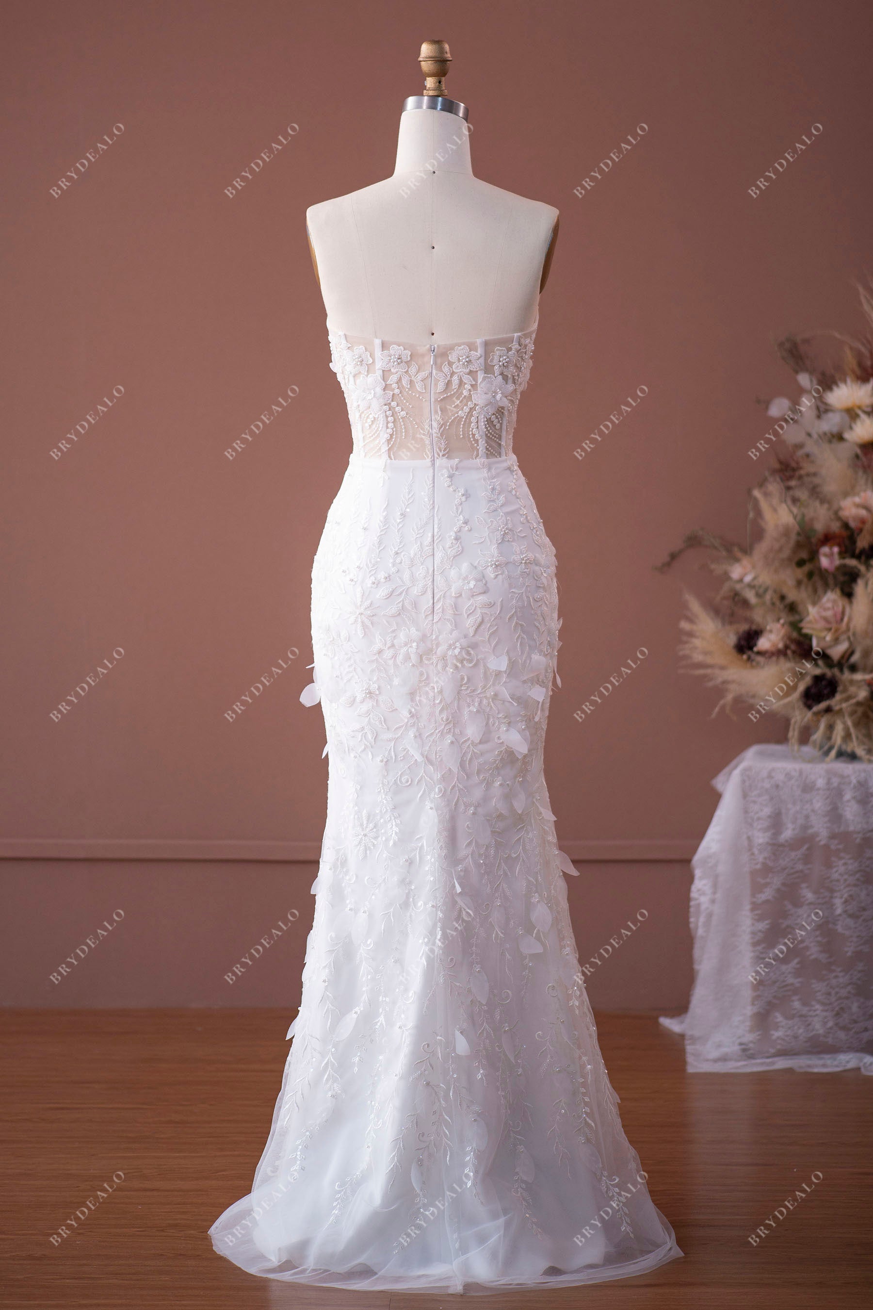 strapless mermaid lace bridal gown