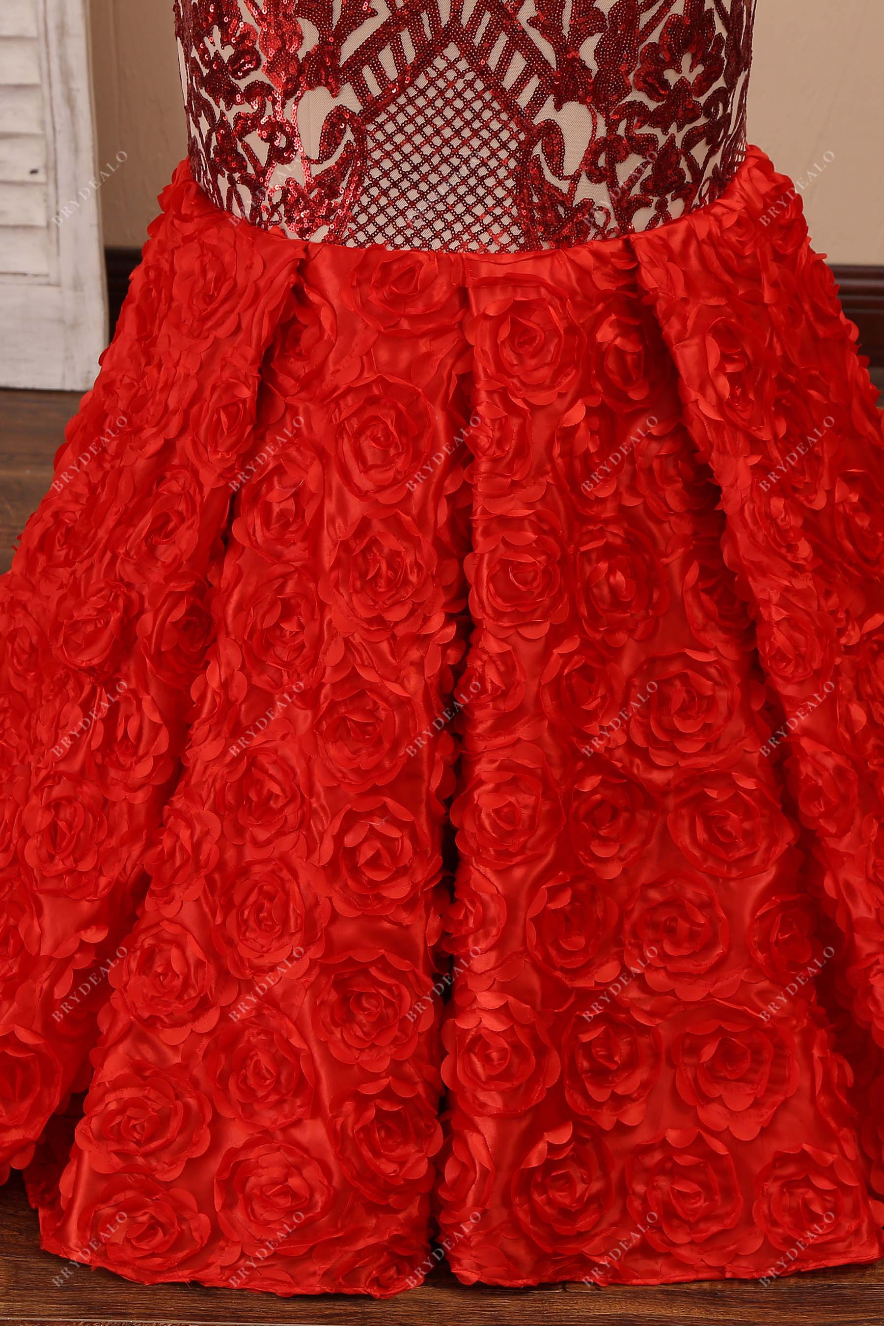 3D roses trumpet gown