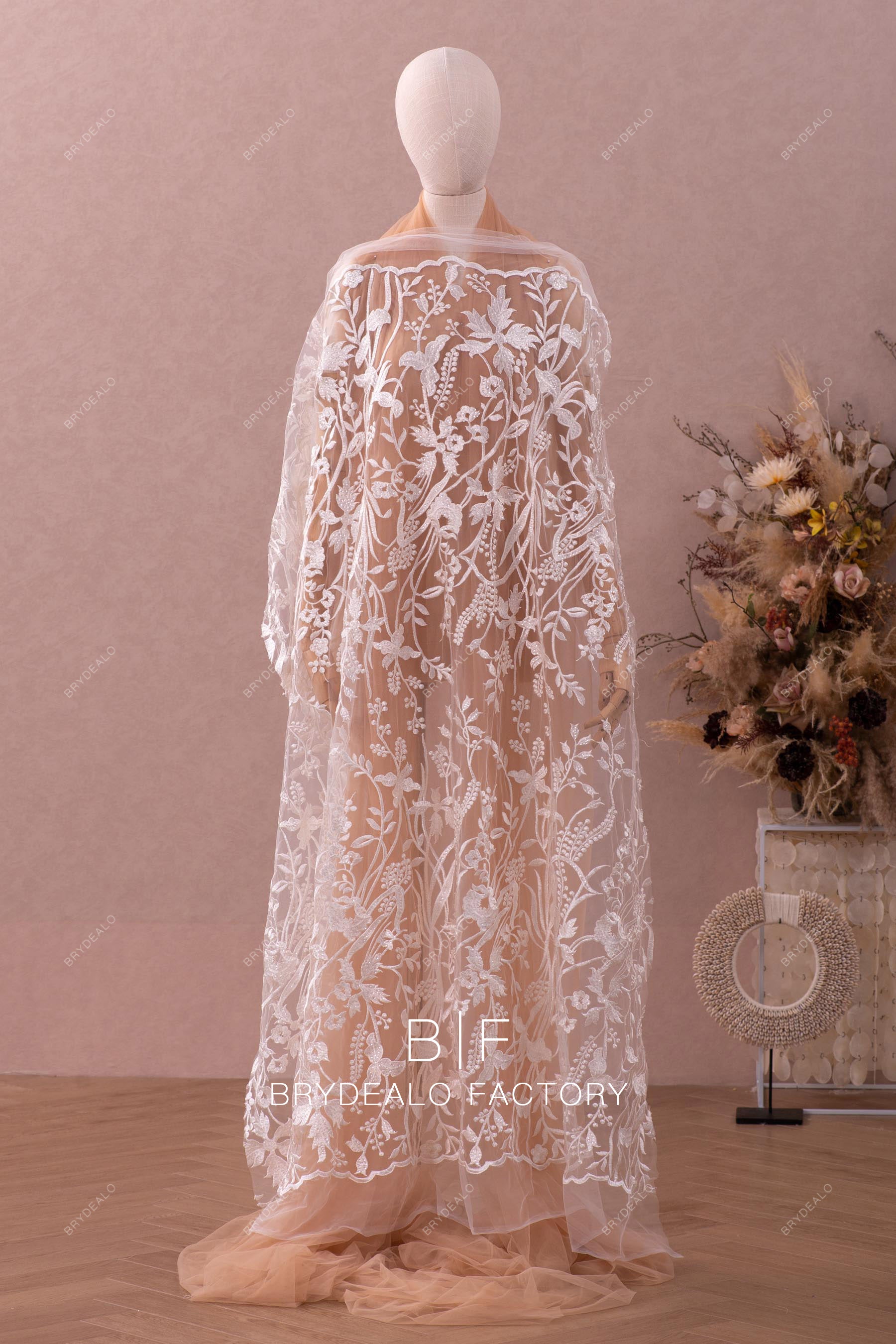 Wholesale Floristic Sheer Sequin Lace Fabric
