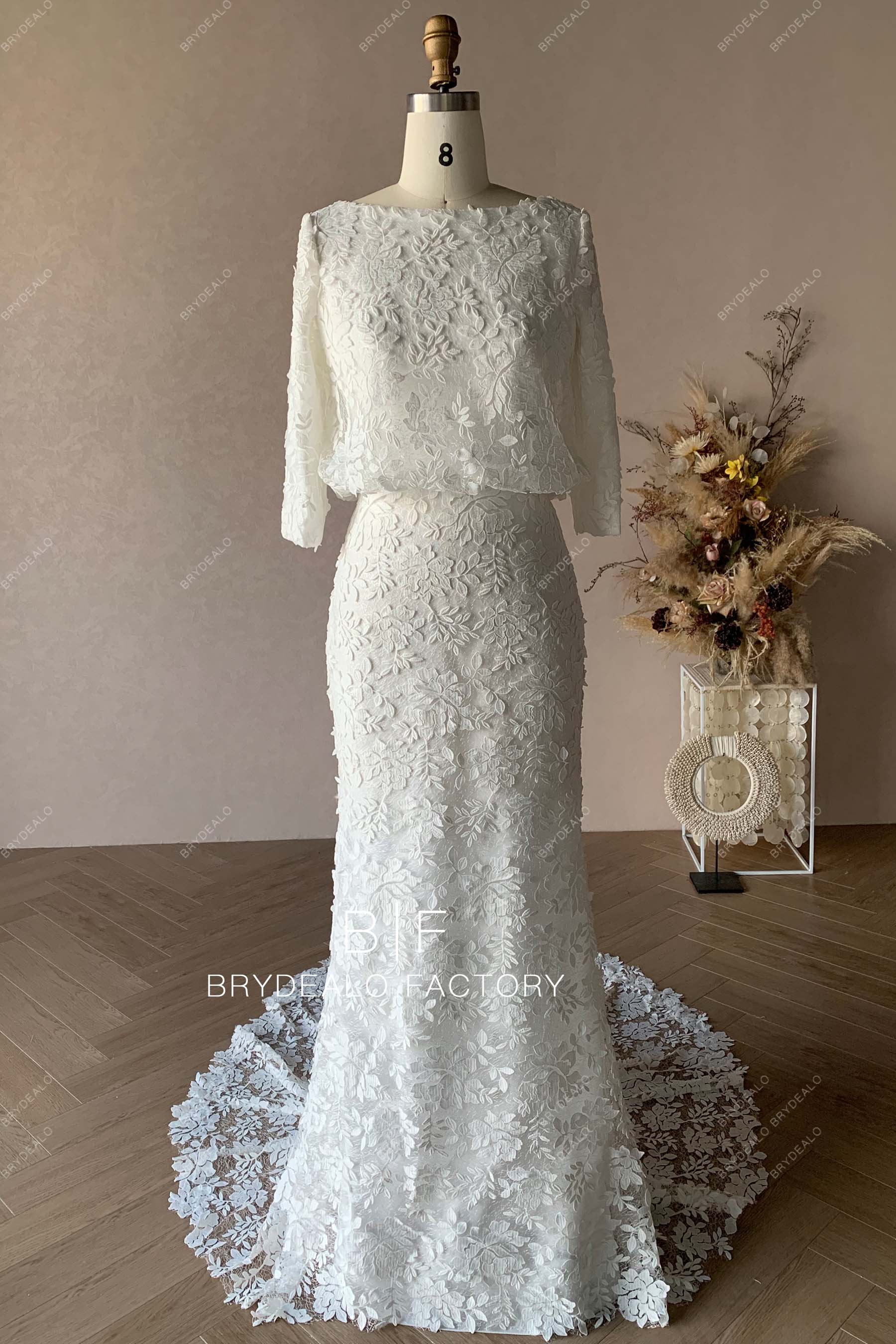 Private Label Boho Lace Loose Bodice Mermaid Wedding Dress BR20221498