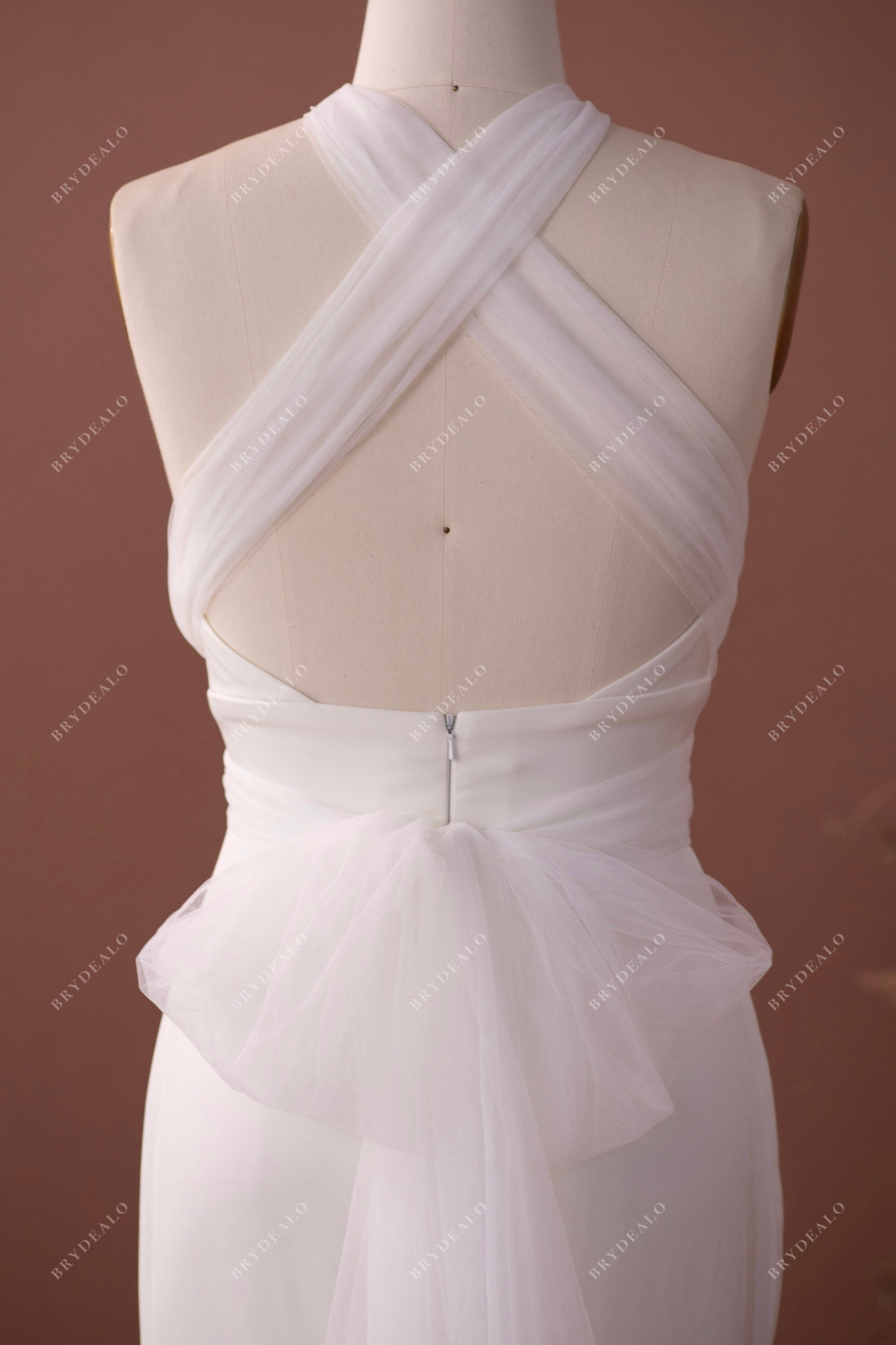 criss cross back sash wedding gown