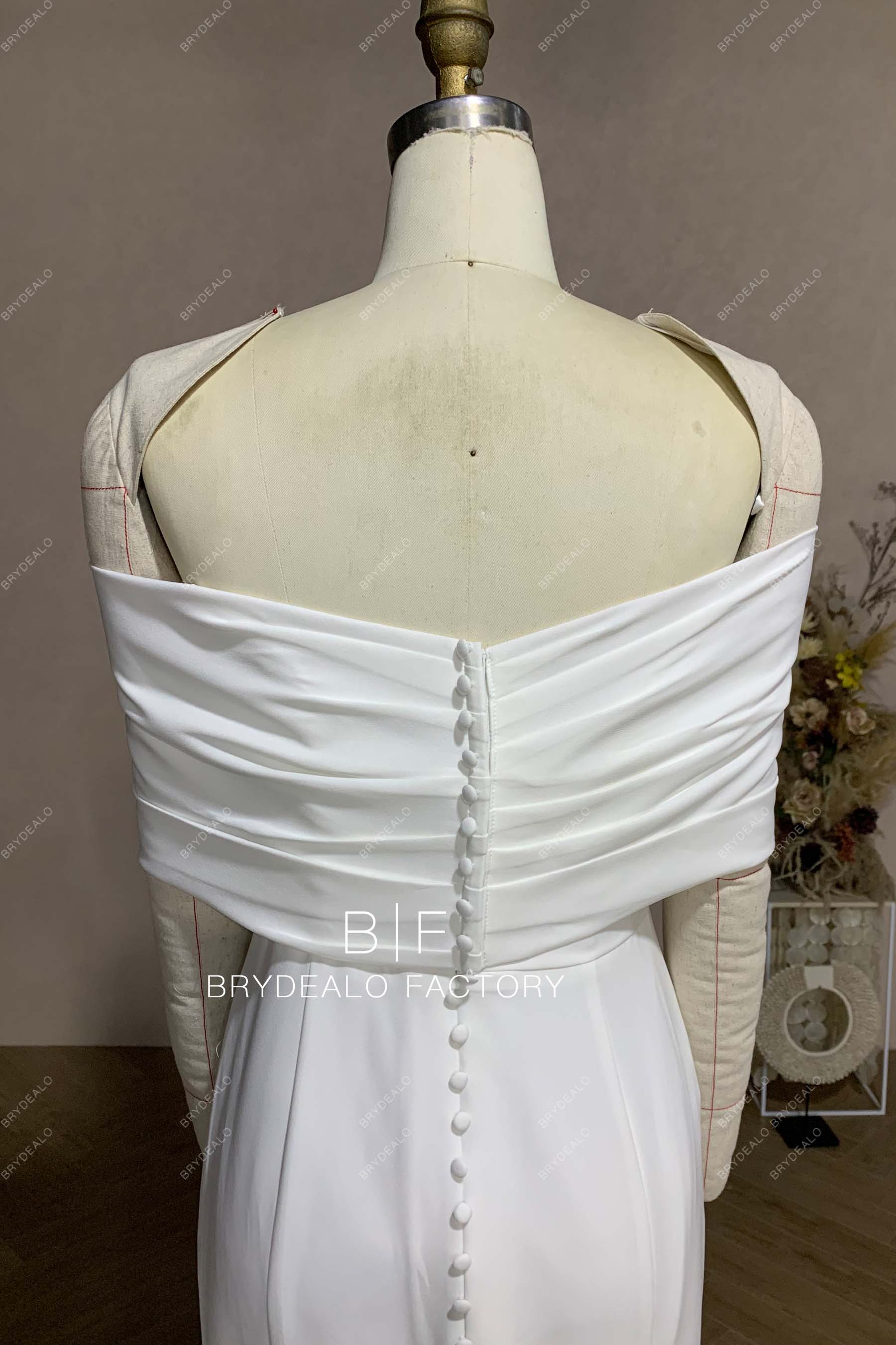 crepe wrap buttoned back wedding dress