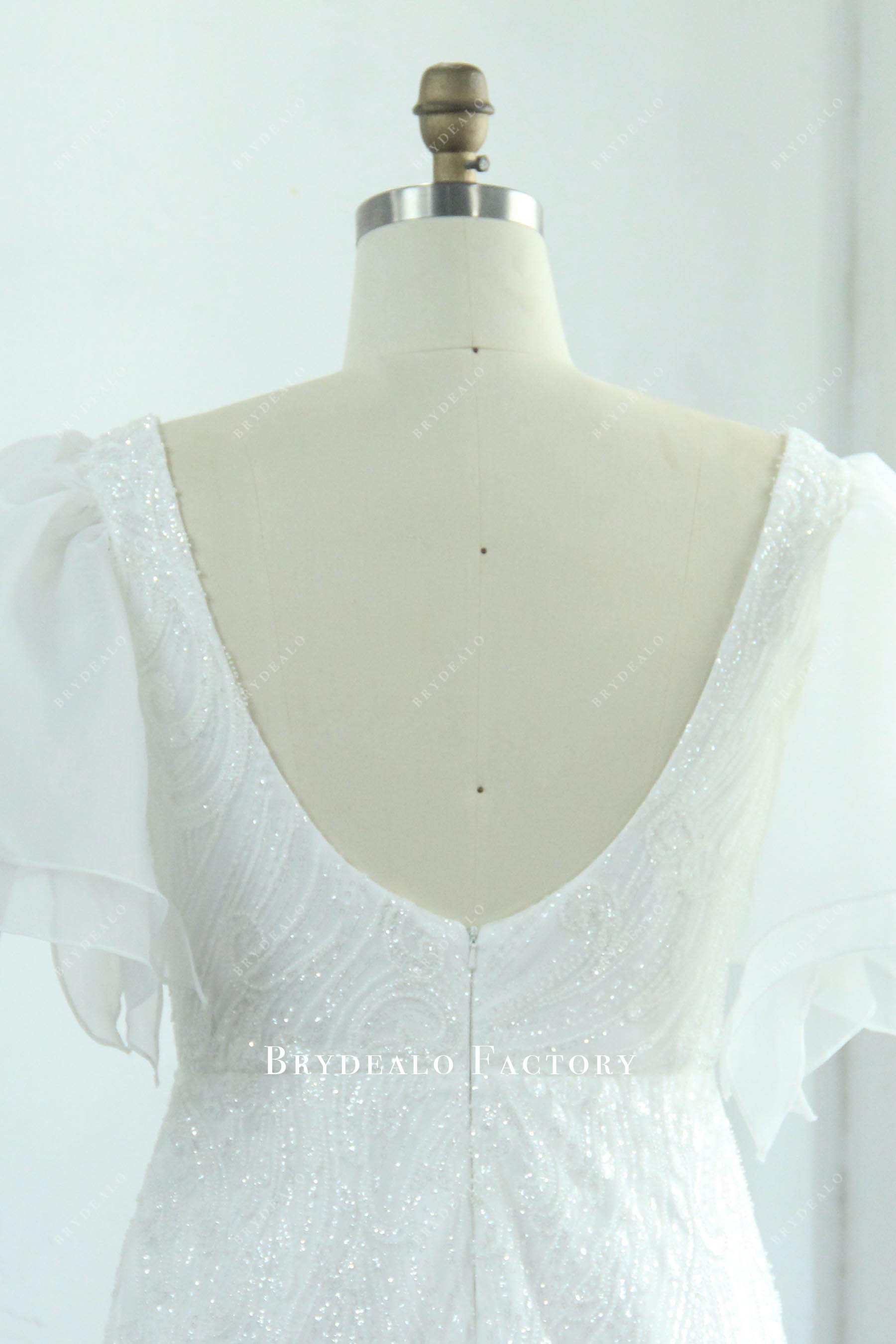 Custom Sparkly Plus Size Beaded Lace Organza Wedding Dress