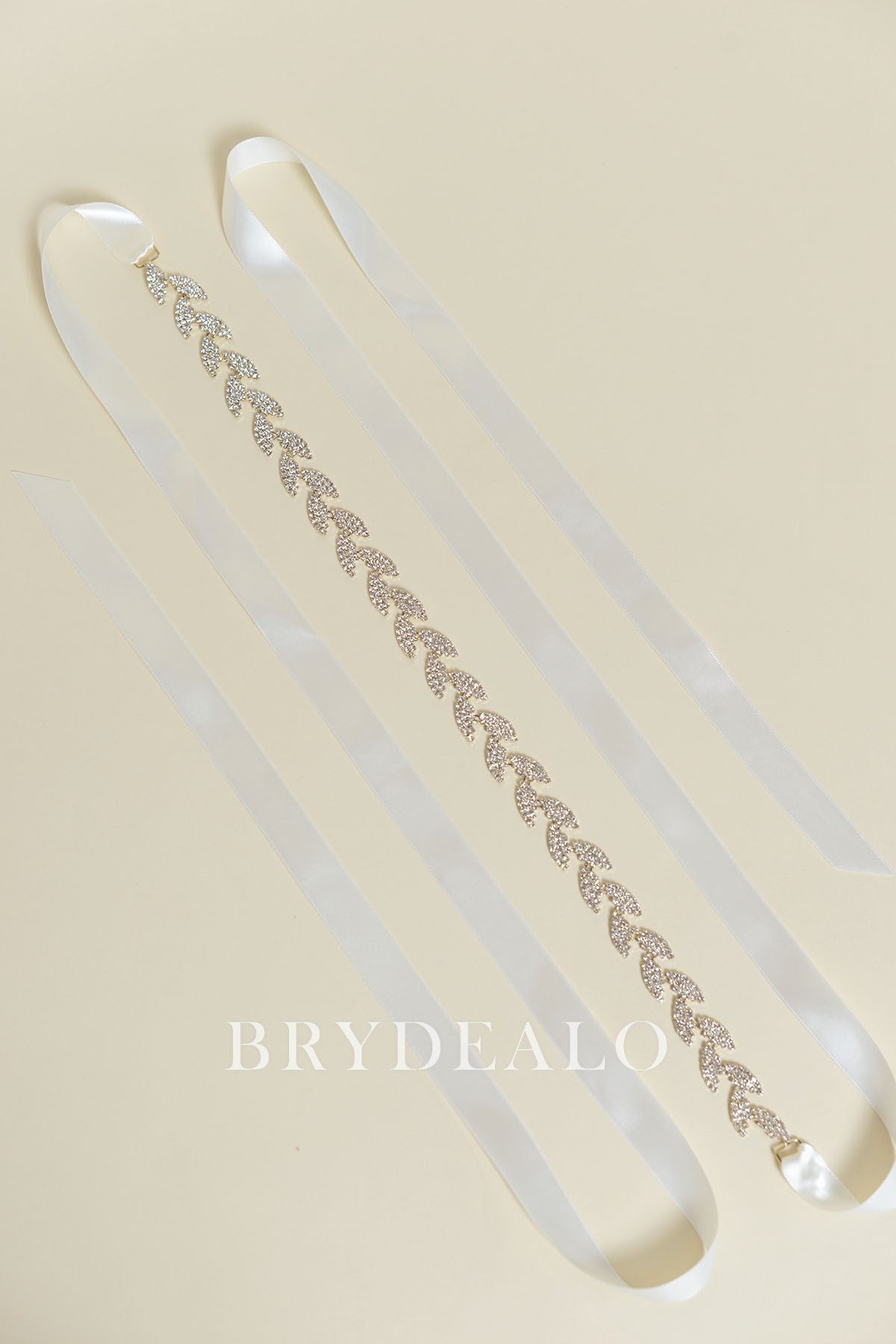 Crystals Gold Leaf Satin Bridal Sash for Wholesale