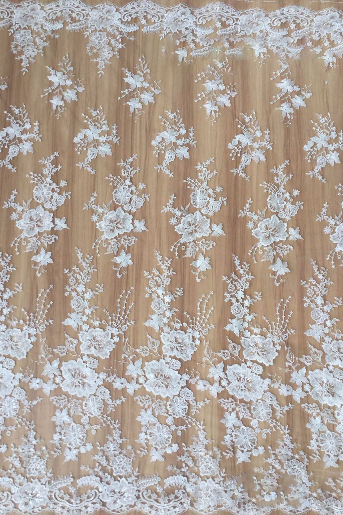 Shiny Sequined Flower Bridal Lace Fabric for Wholesale