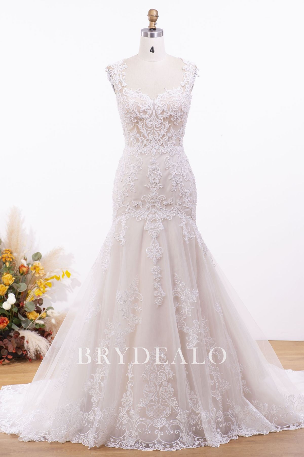 Sample Sale | Pearl Sequin Lace Mermaid Long Train Wedding Dress