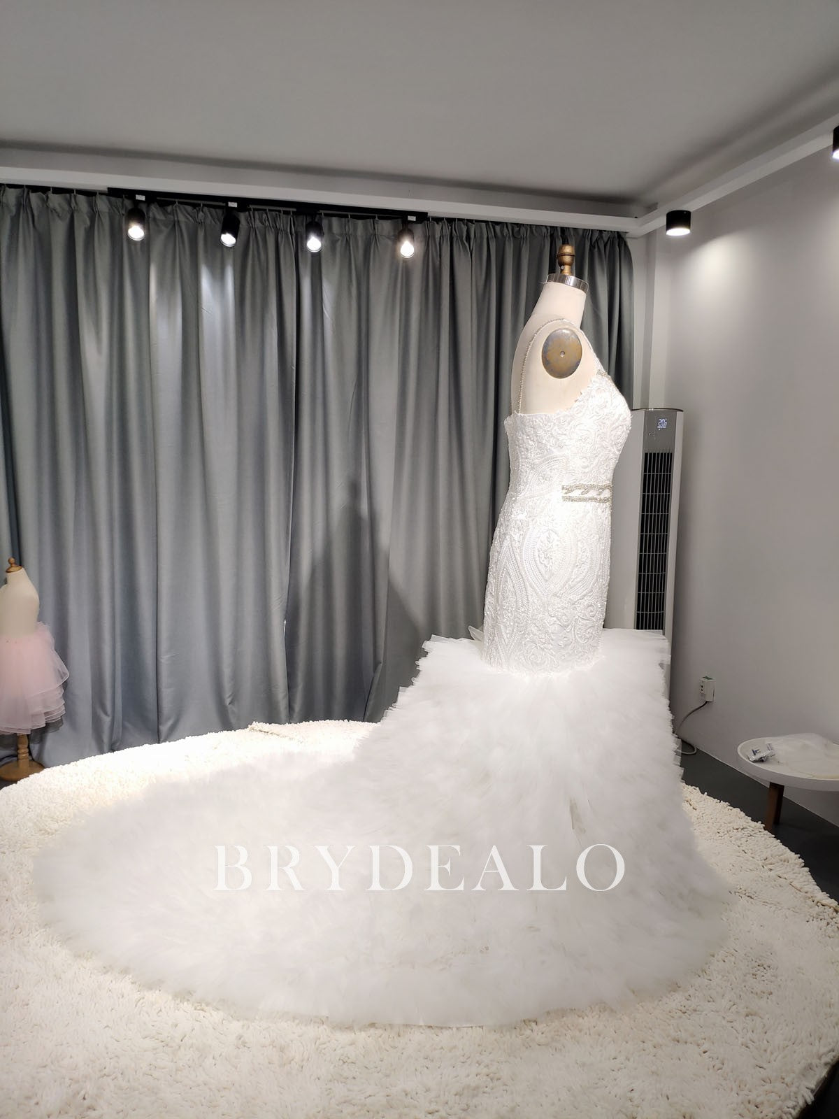 Rhinestone Straps Beaded Lace Custom Trumpet Wedding Dress