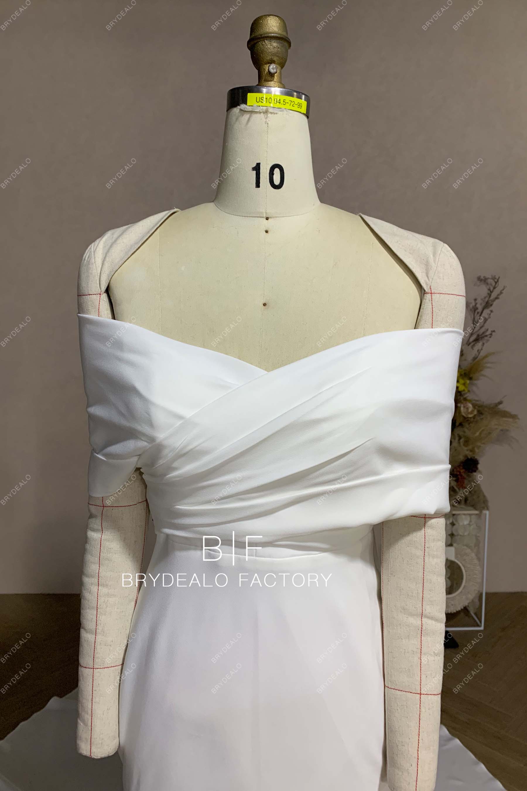 elegant wrapped off shoulder wedding dress