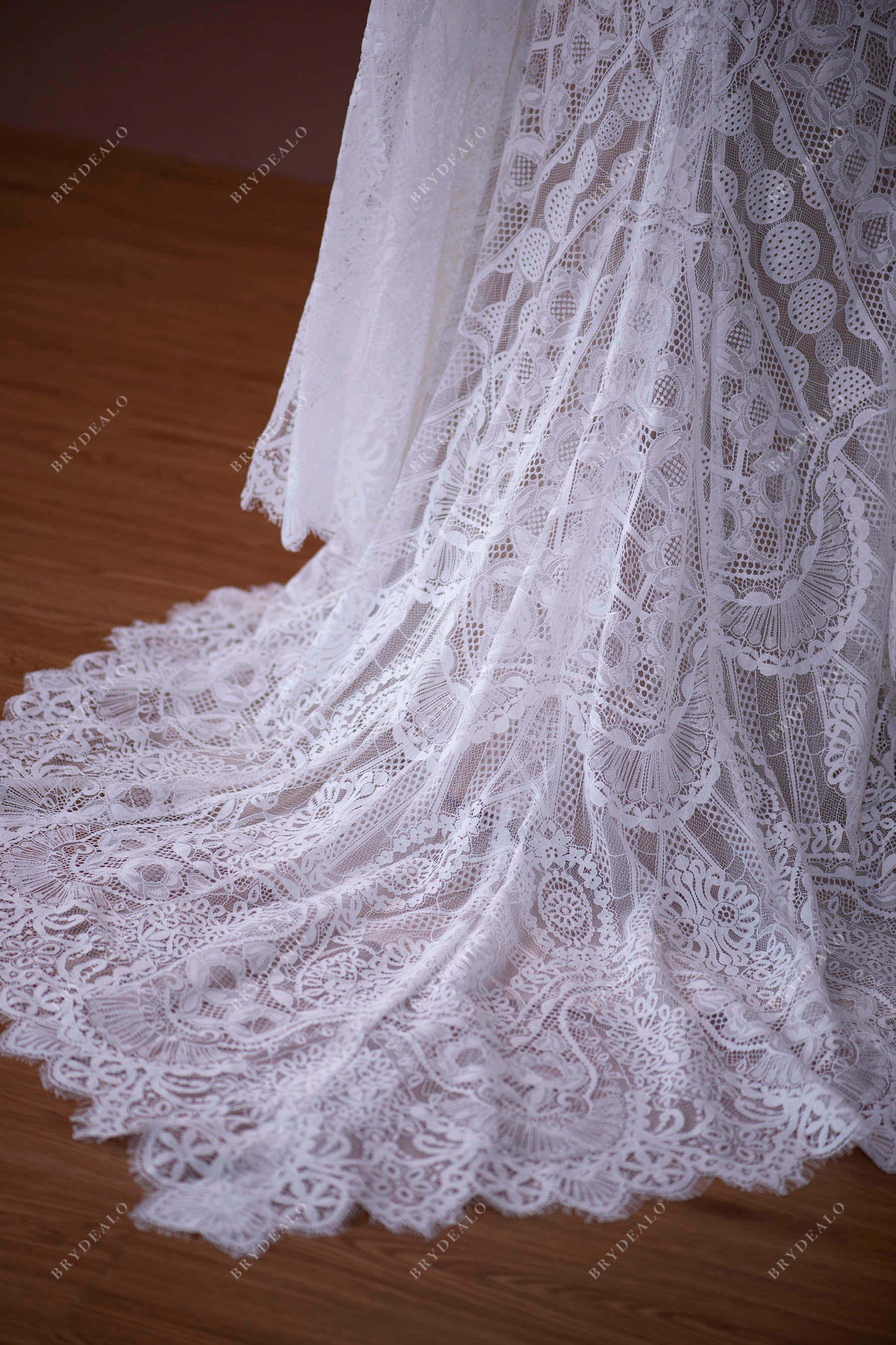 Elegant Lace Dramatic Sleeve Boho Wedding Gown for wholesale