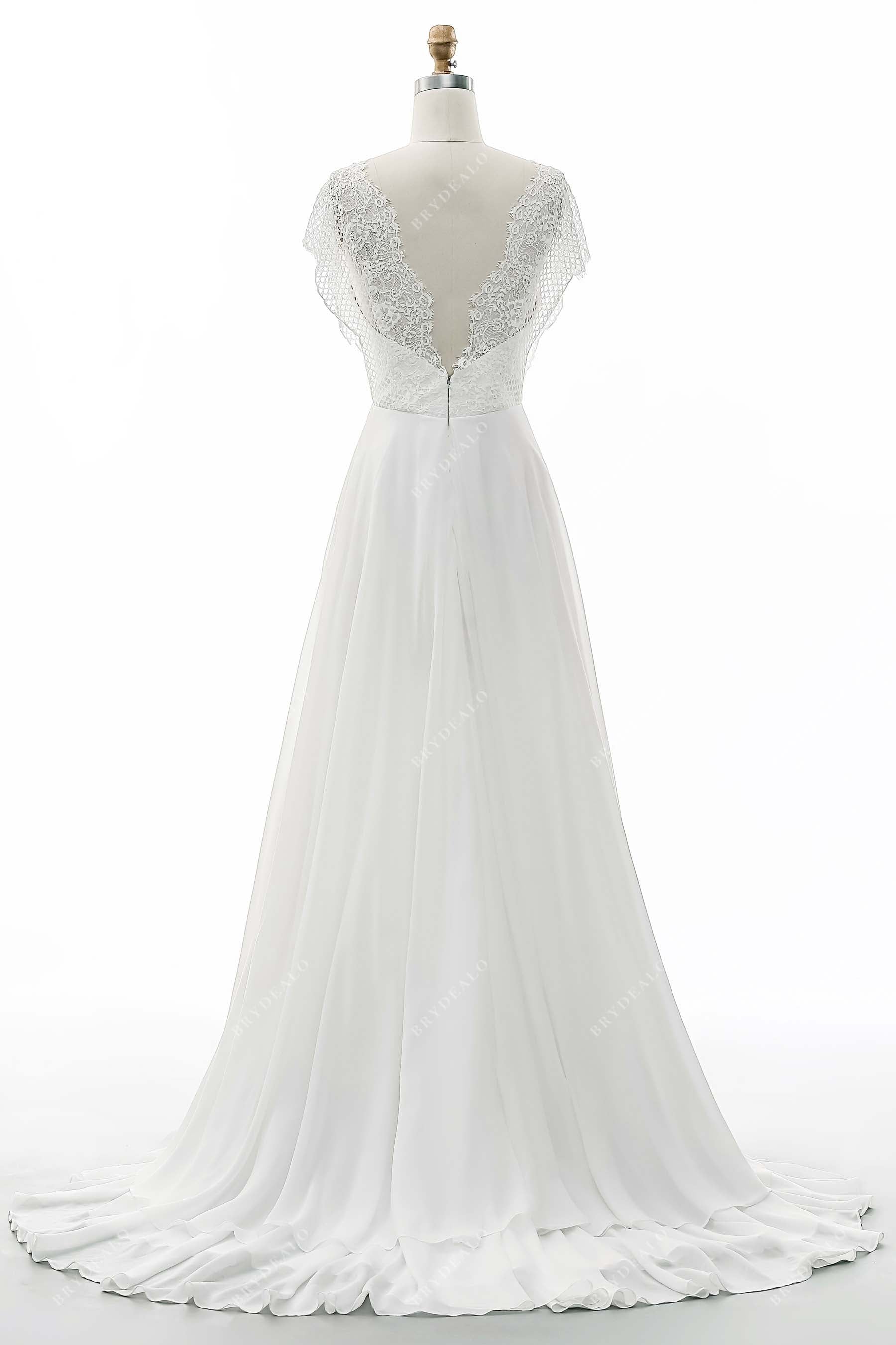 A-line Chiffon Illusion V-back Wedding Dress