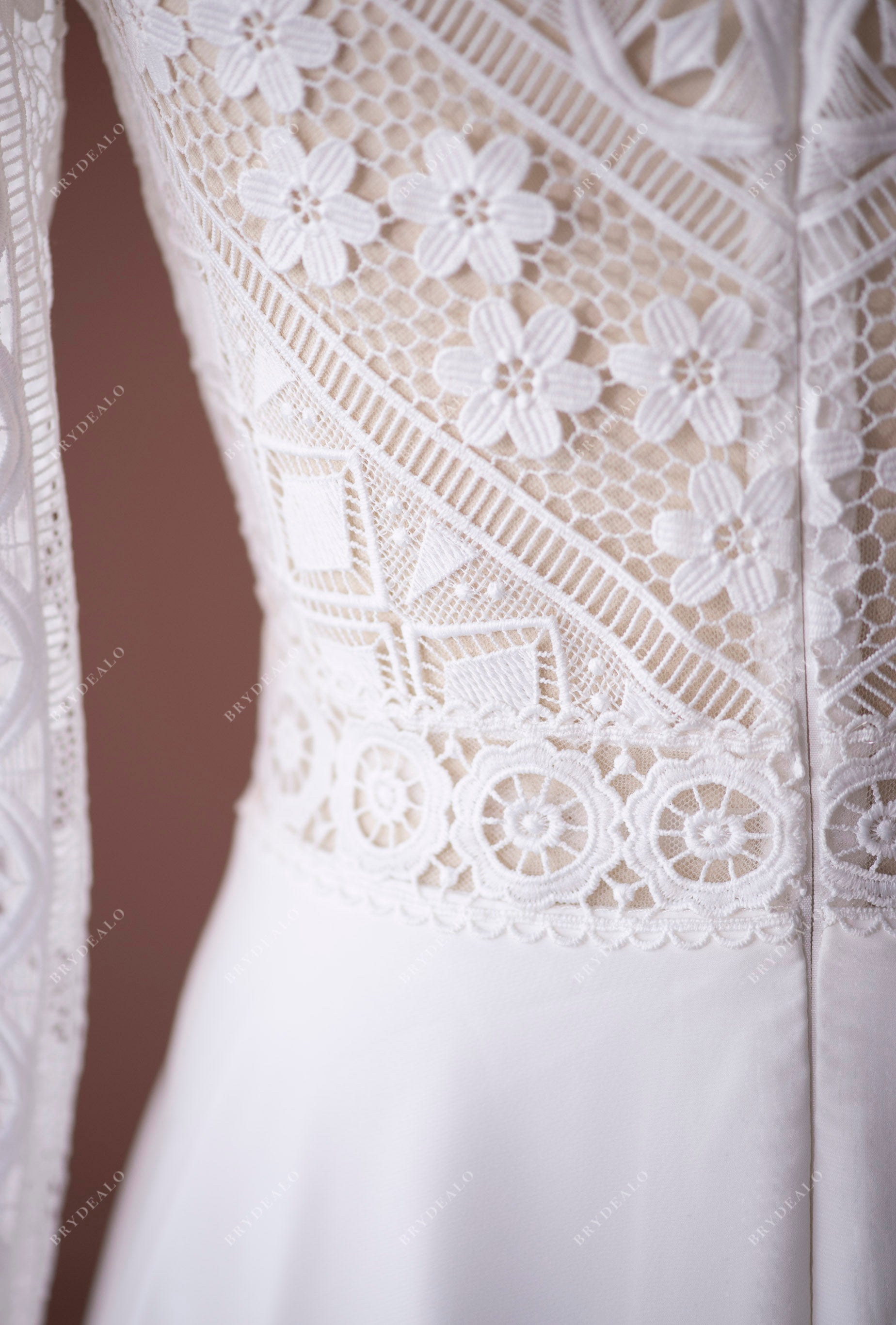 Simple Lace Plunging Slim Boho Wedding Dress