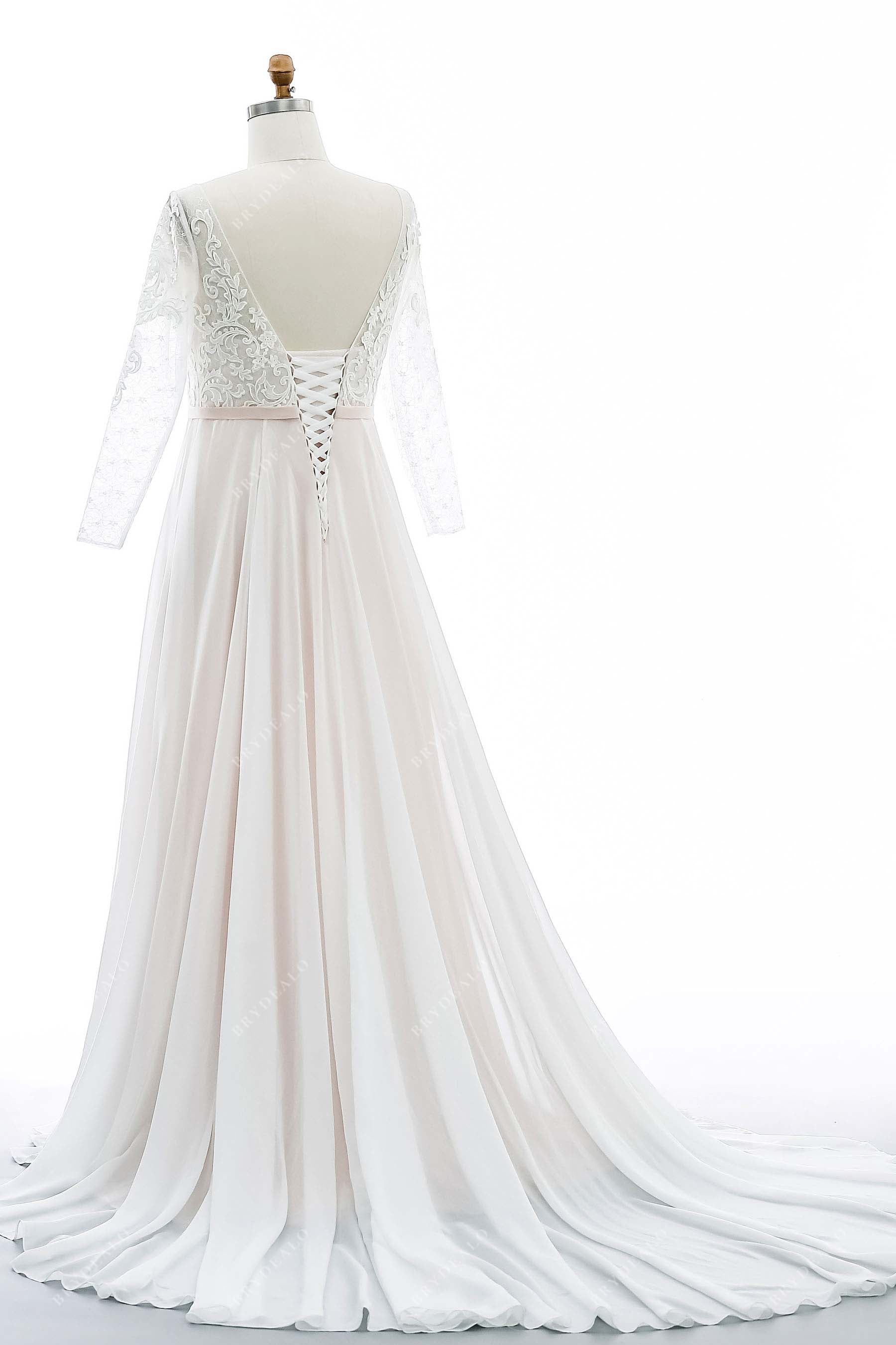 A-line chiffon lace-up back wedding gown