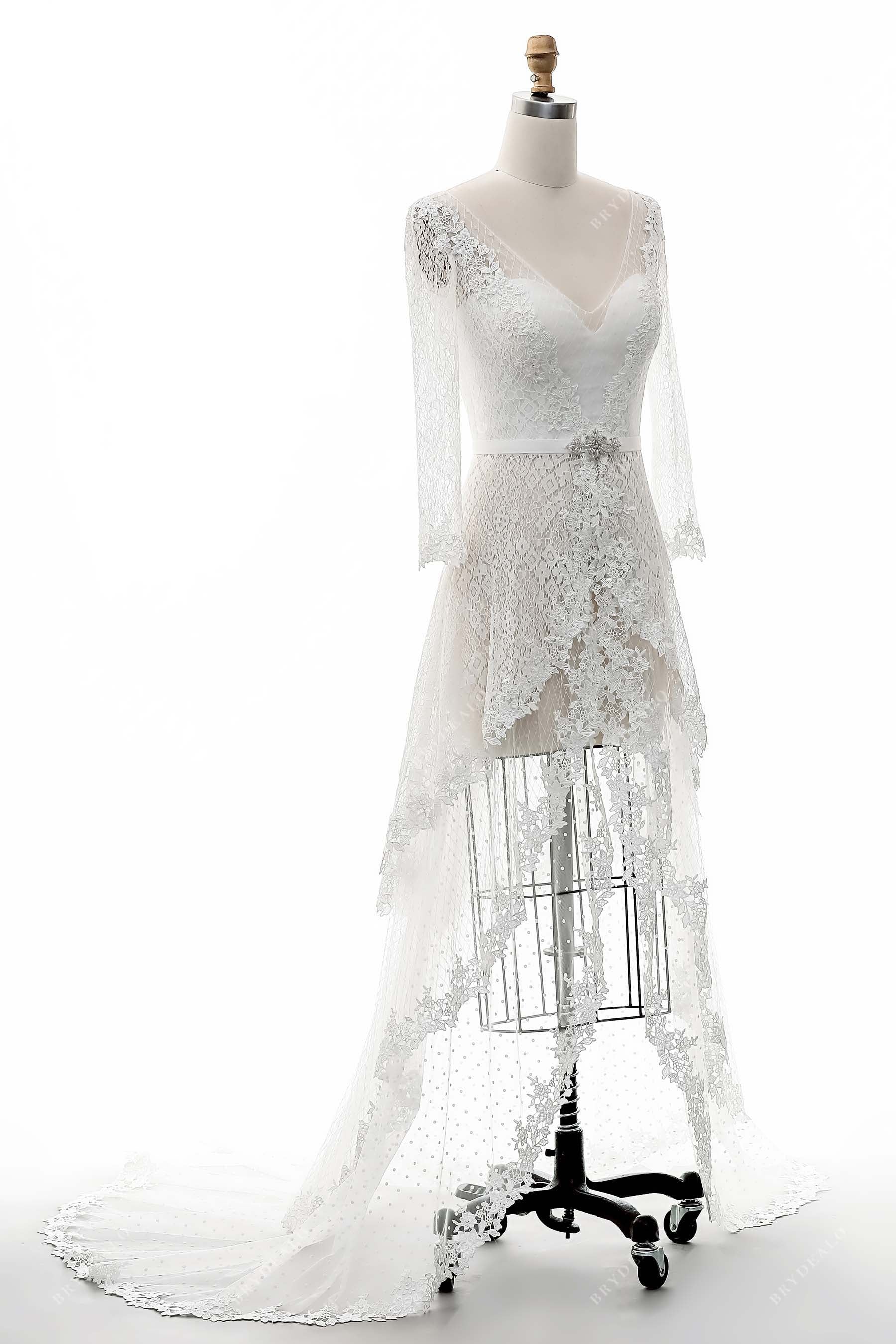 A-line long sleeves lace bridal dress