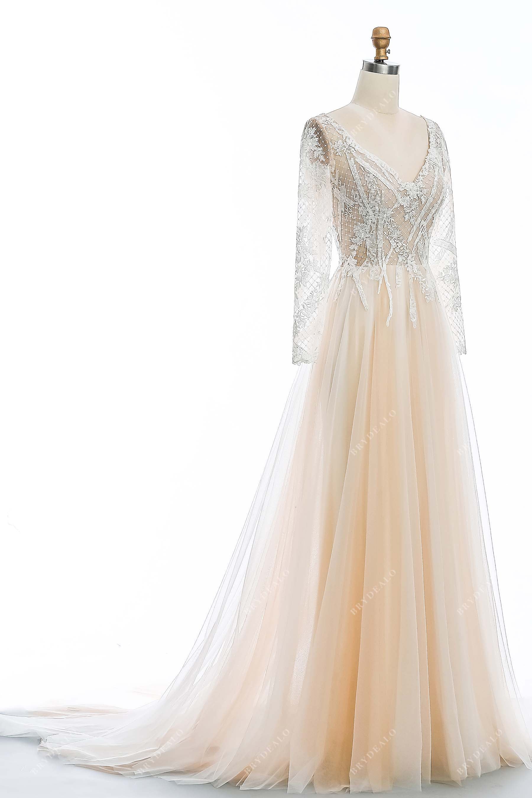 A-line tulle V-neck bridal dress