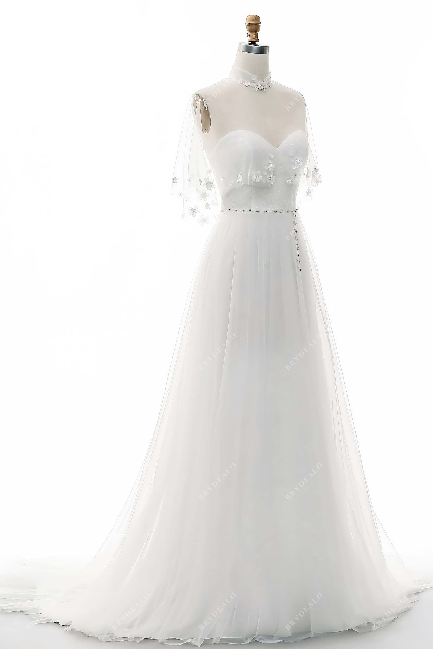 A-line tulle sweetheart neck high neck bridal dress