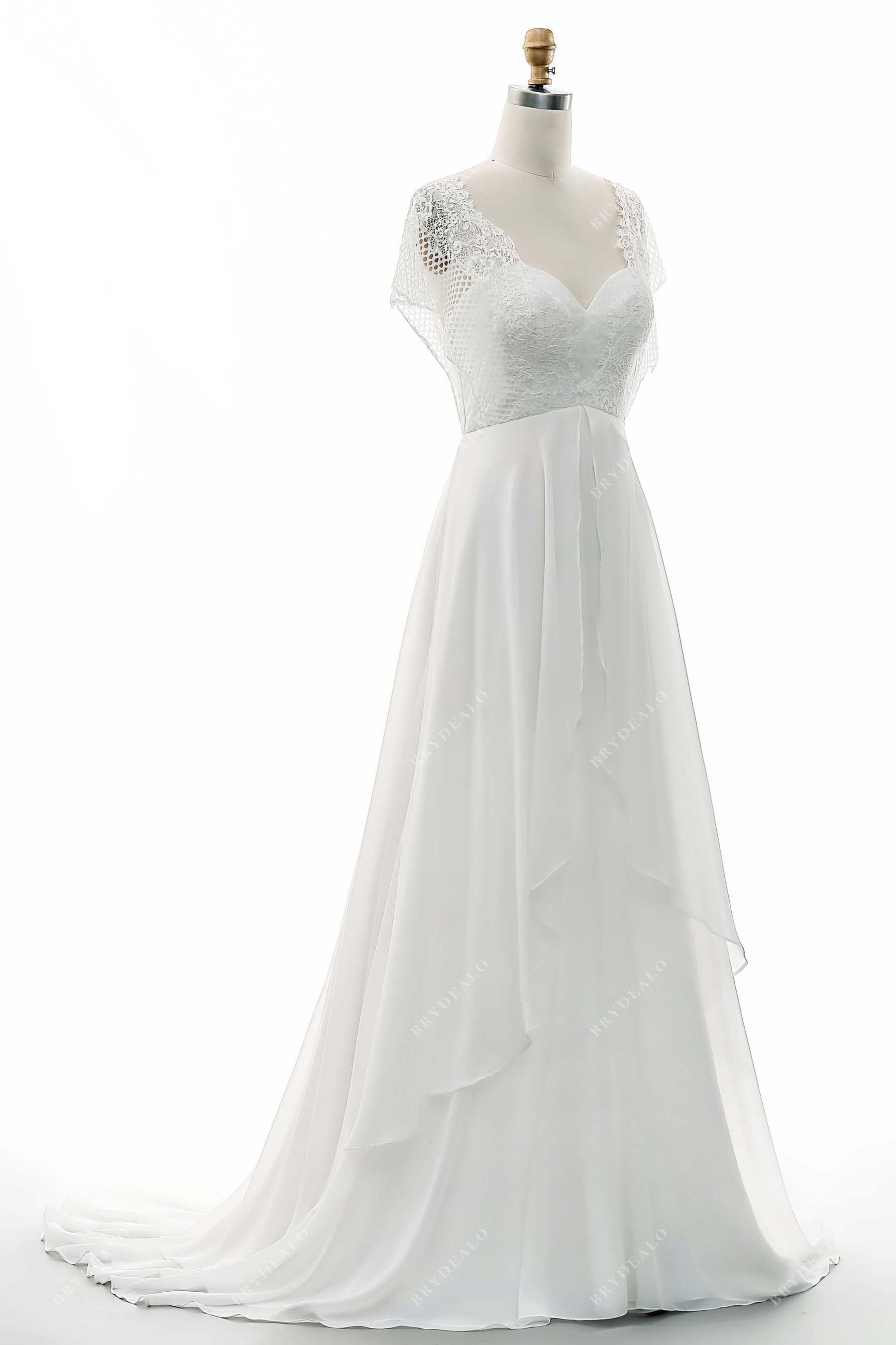 Batwing Sleeve Lace A-line Chiffon Wedding Dress