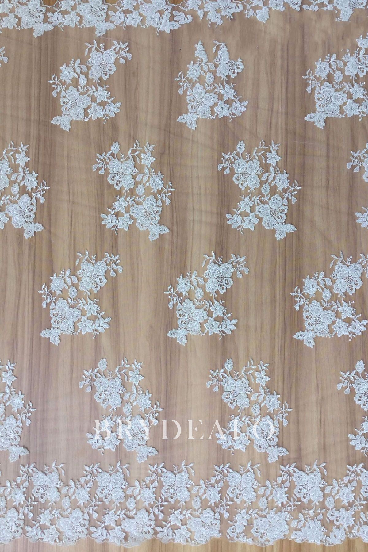 Beaded Floral Double Border Lace Fabric for Wholesale