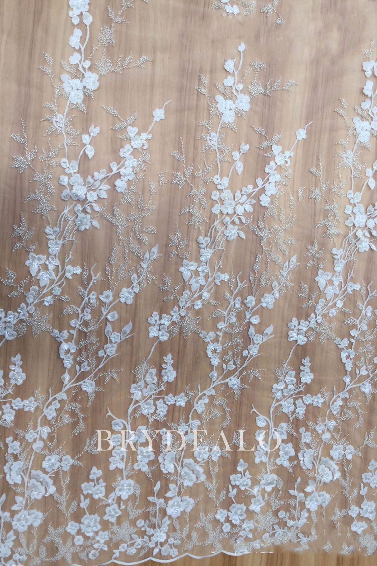 High Quality Beaded Flower Embroidery Lace Fabric