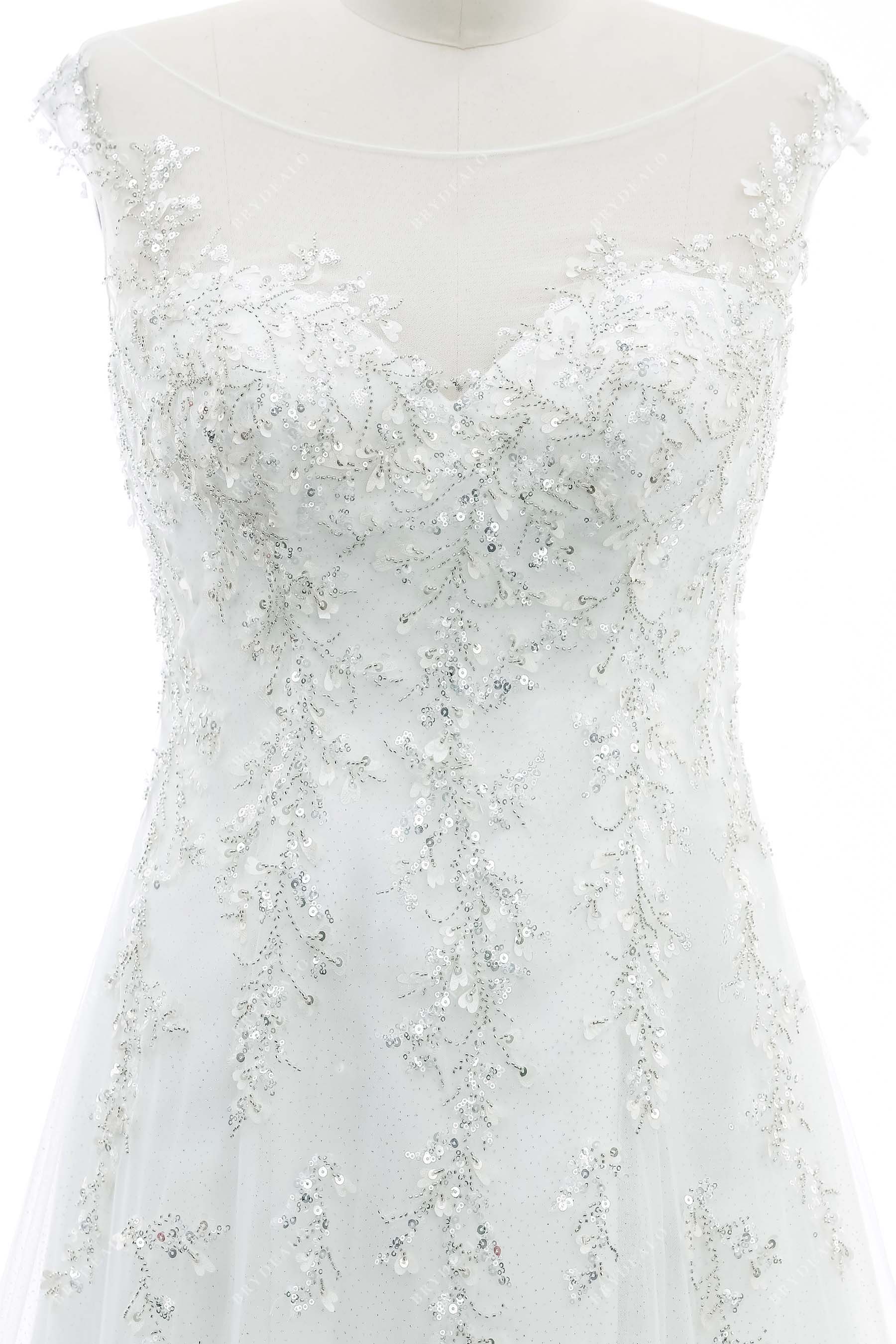 beaded lace illusion neck wedding gown