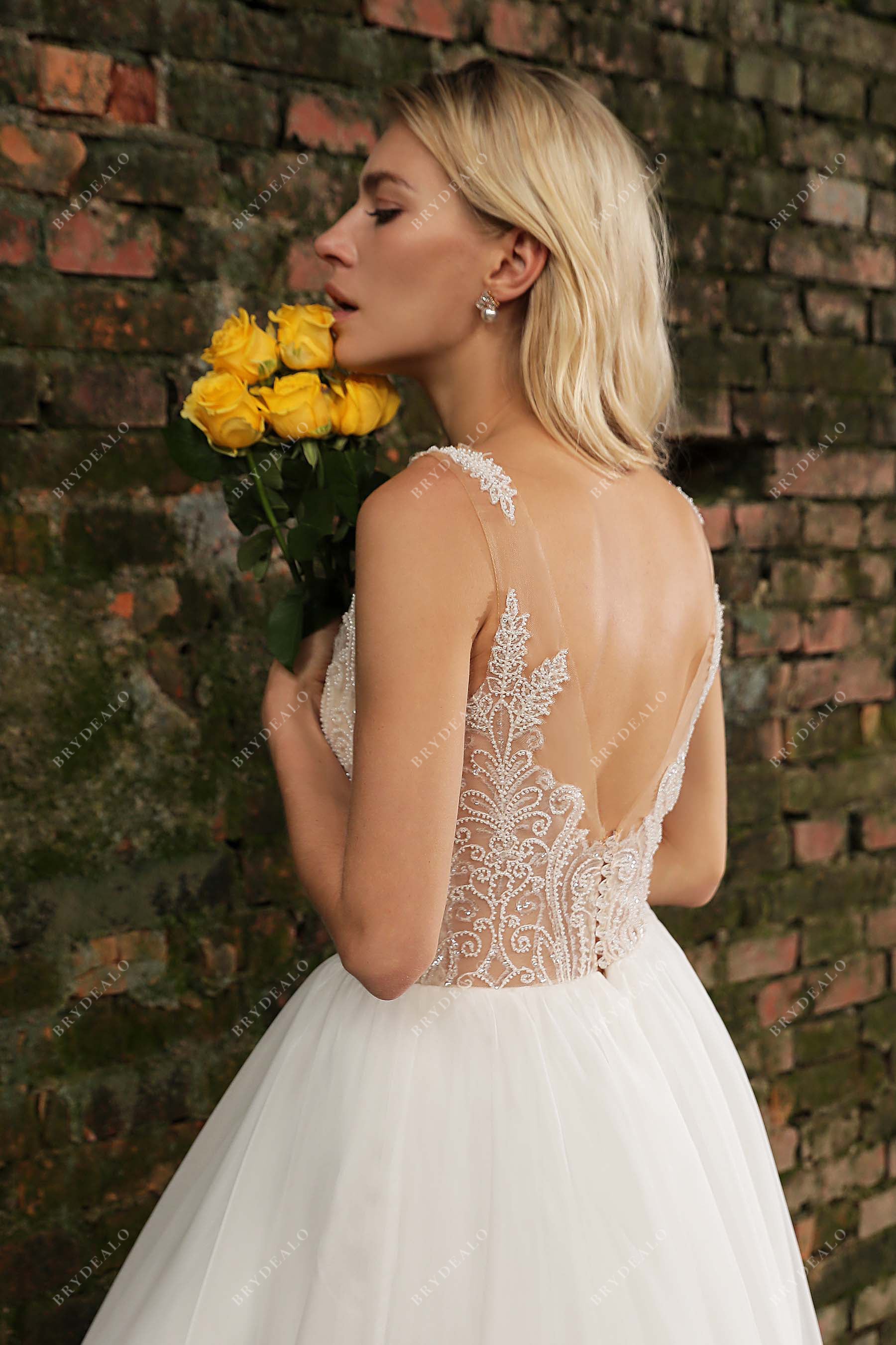 Sample Sale | Beaded Illusion Neck Puffy A-Line Wedding Gown Sample Sale | Beaded Illusion Neck Puffy A-Line Wedding Gown