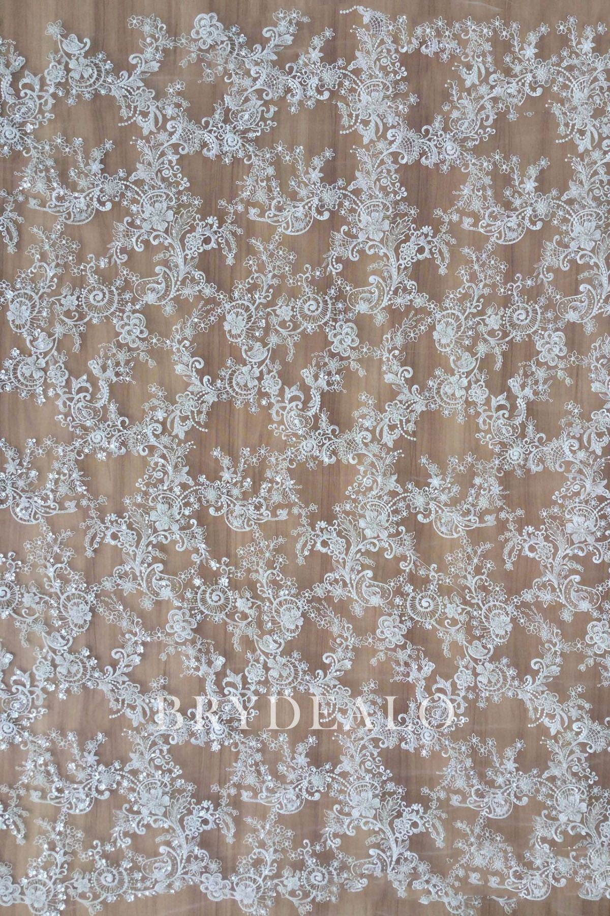 Designer Beaded Unrestrained Embroidered Lace Fabric