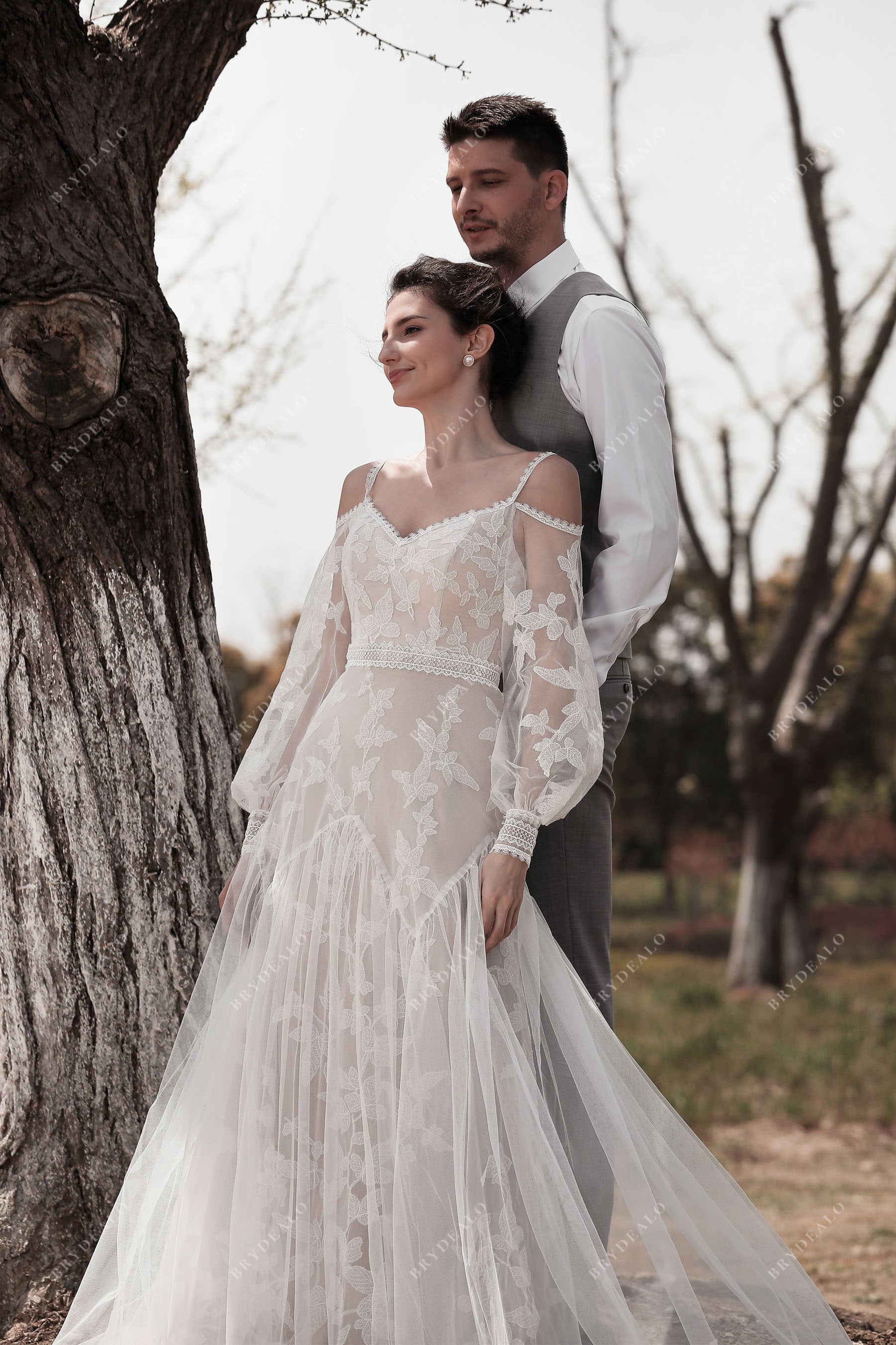 cold shoulder lace bridal gown