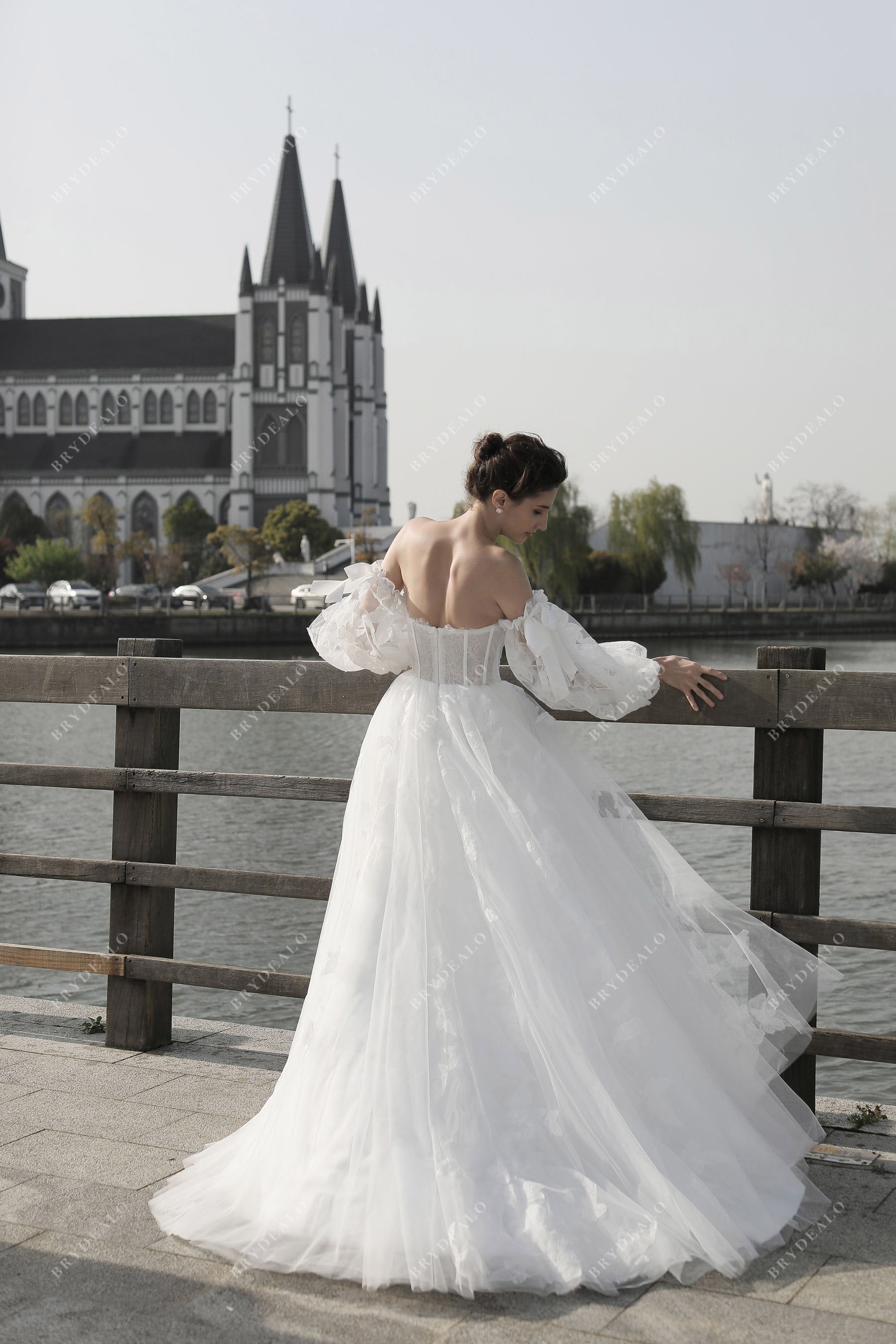 Bell Sleeve Lace Ballgown Wedding Dress Online