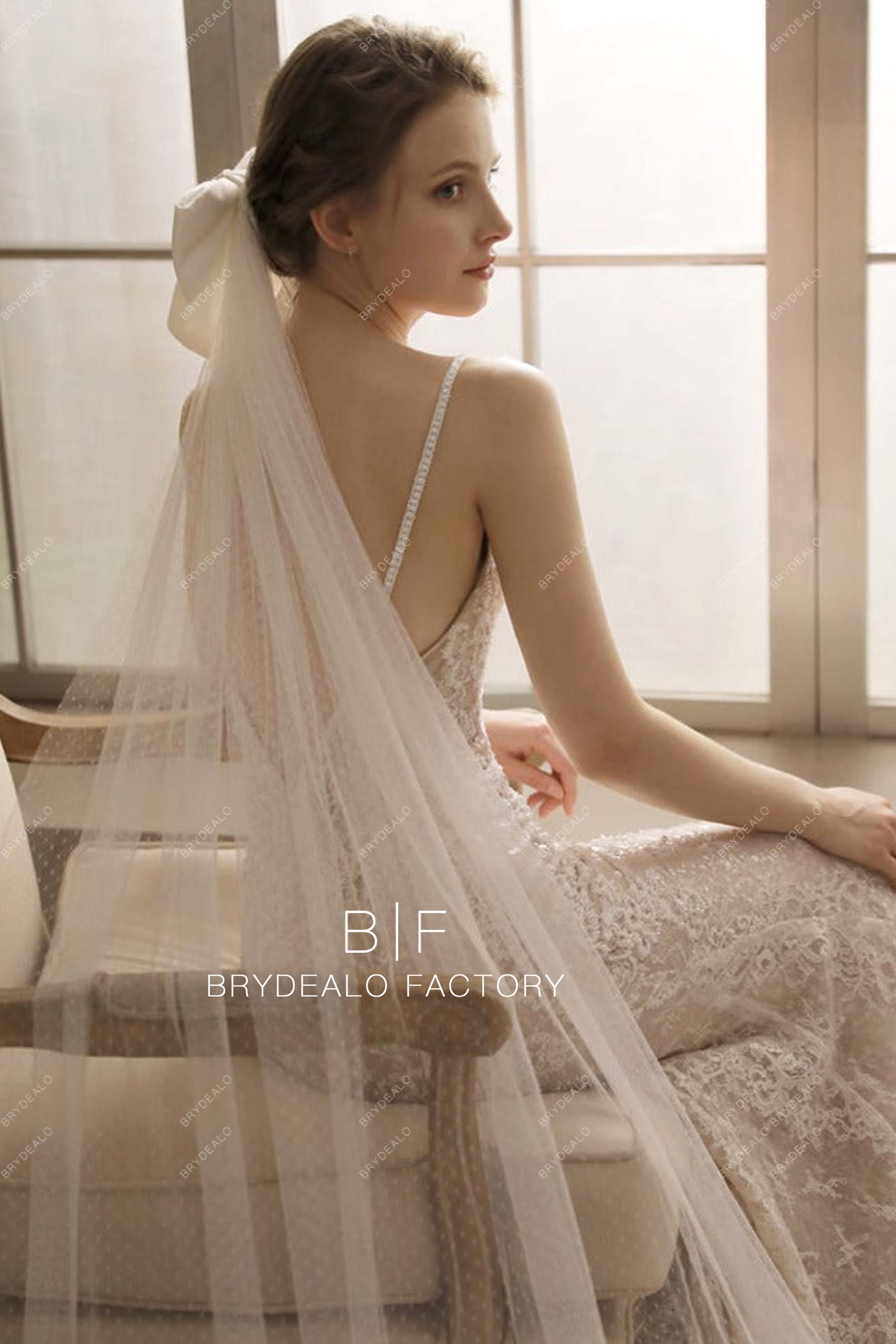 Brydealo Factory Scattered Pearls Wedding Veil Chapel Length Bridal Veil